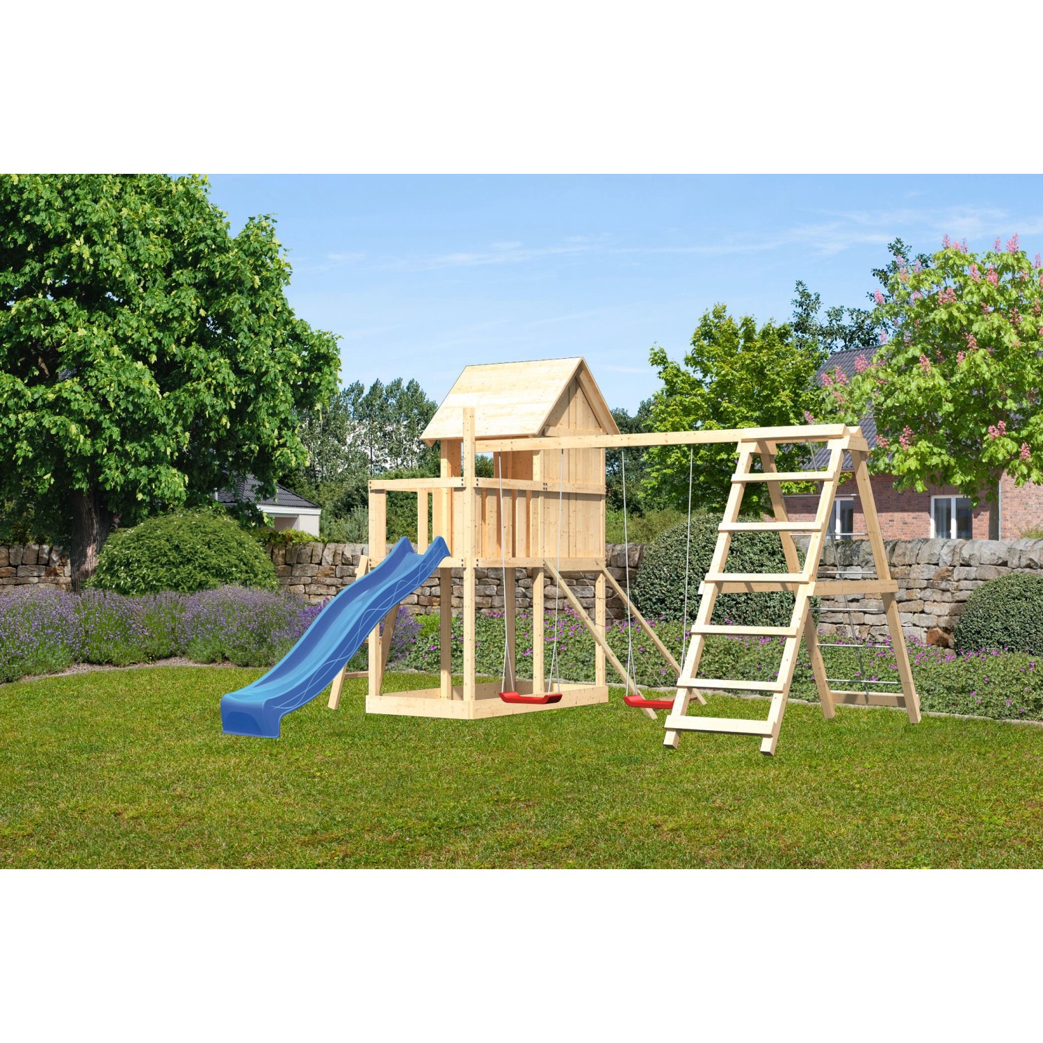 Karibu Stelzenhaus Frieda D.schaukel Kletterg. Netzrampe Rutsche Blau