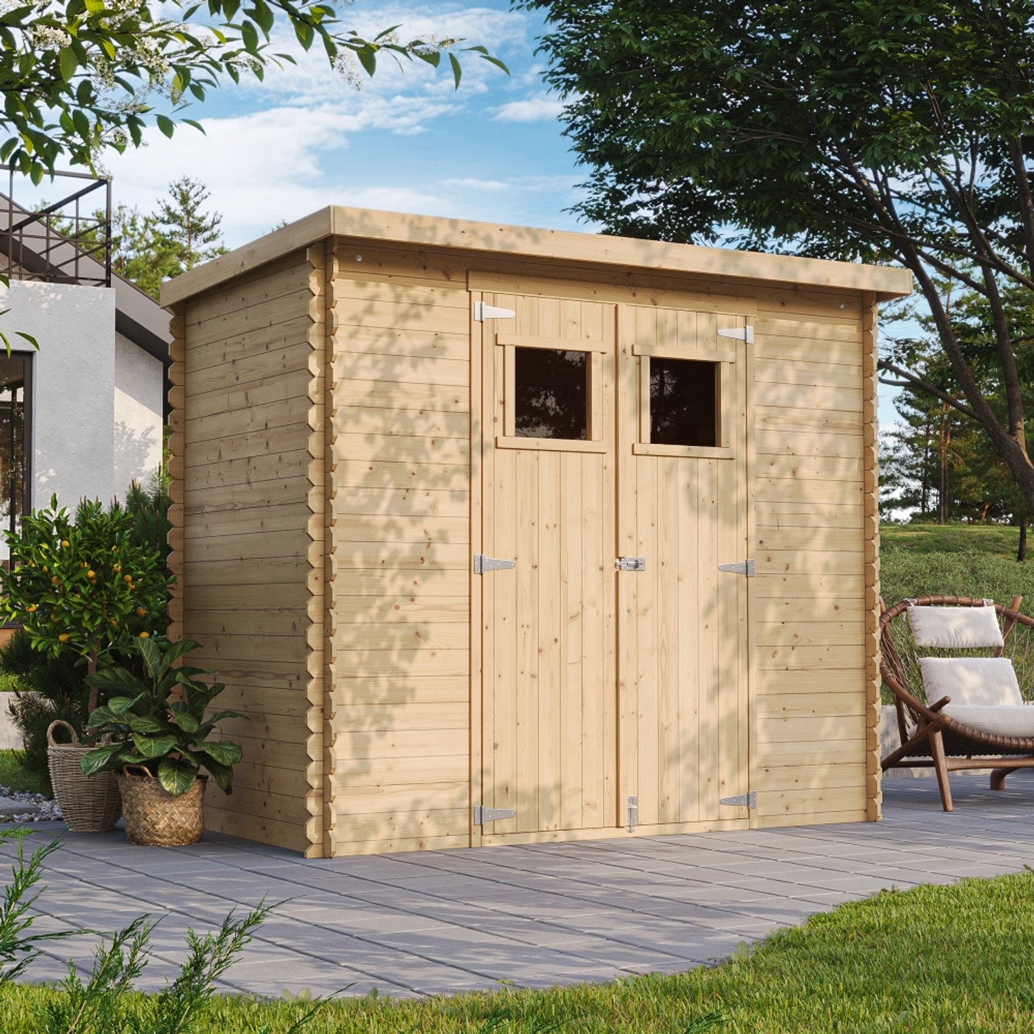 Timbela Gartenhaus Holz M310+M310G 2,63 m² mit Fenstern und Boden