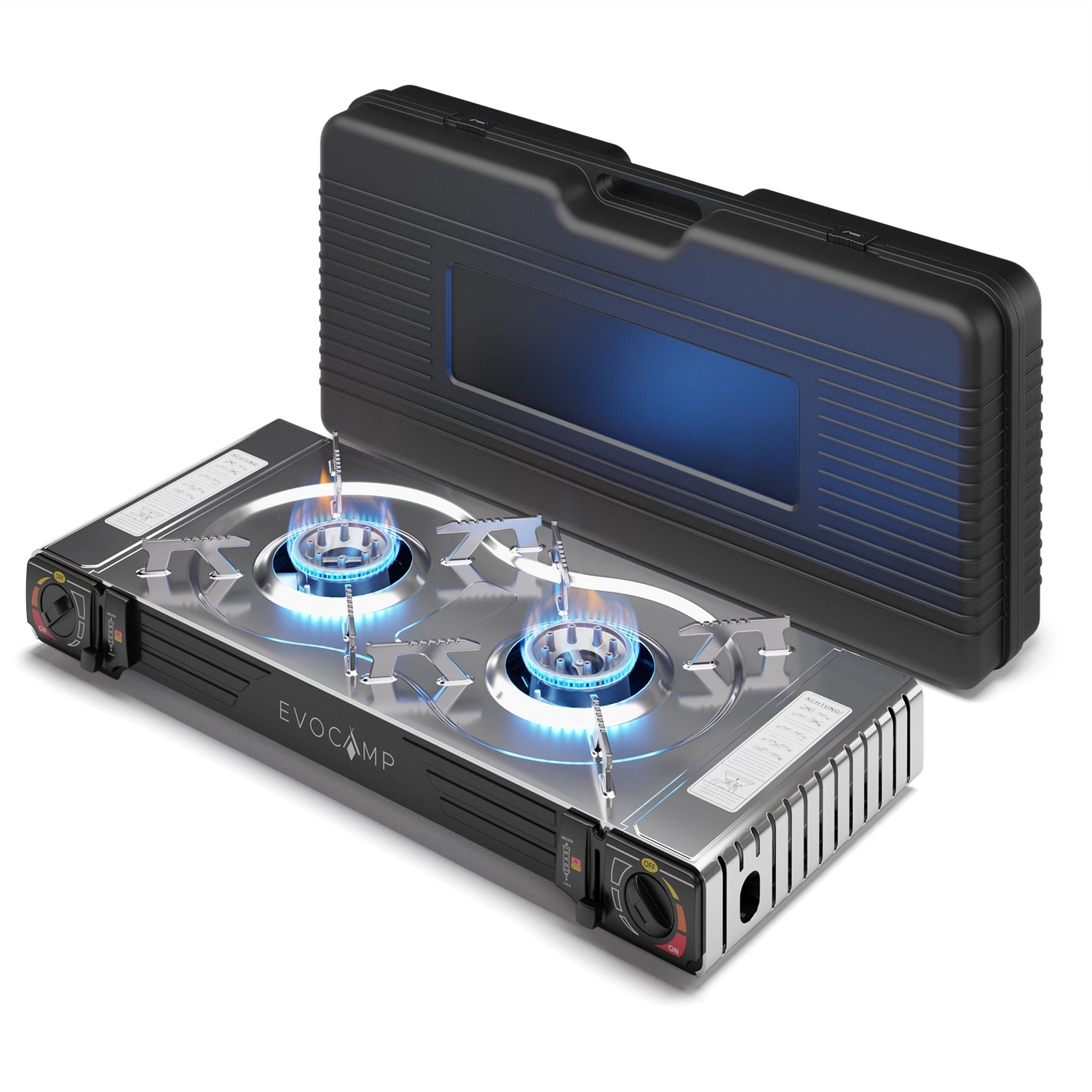 Evocamp Camping Gaskocher 2-Flammig mit Piezozündung für 227 g Gaskartuschen MSF-1a