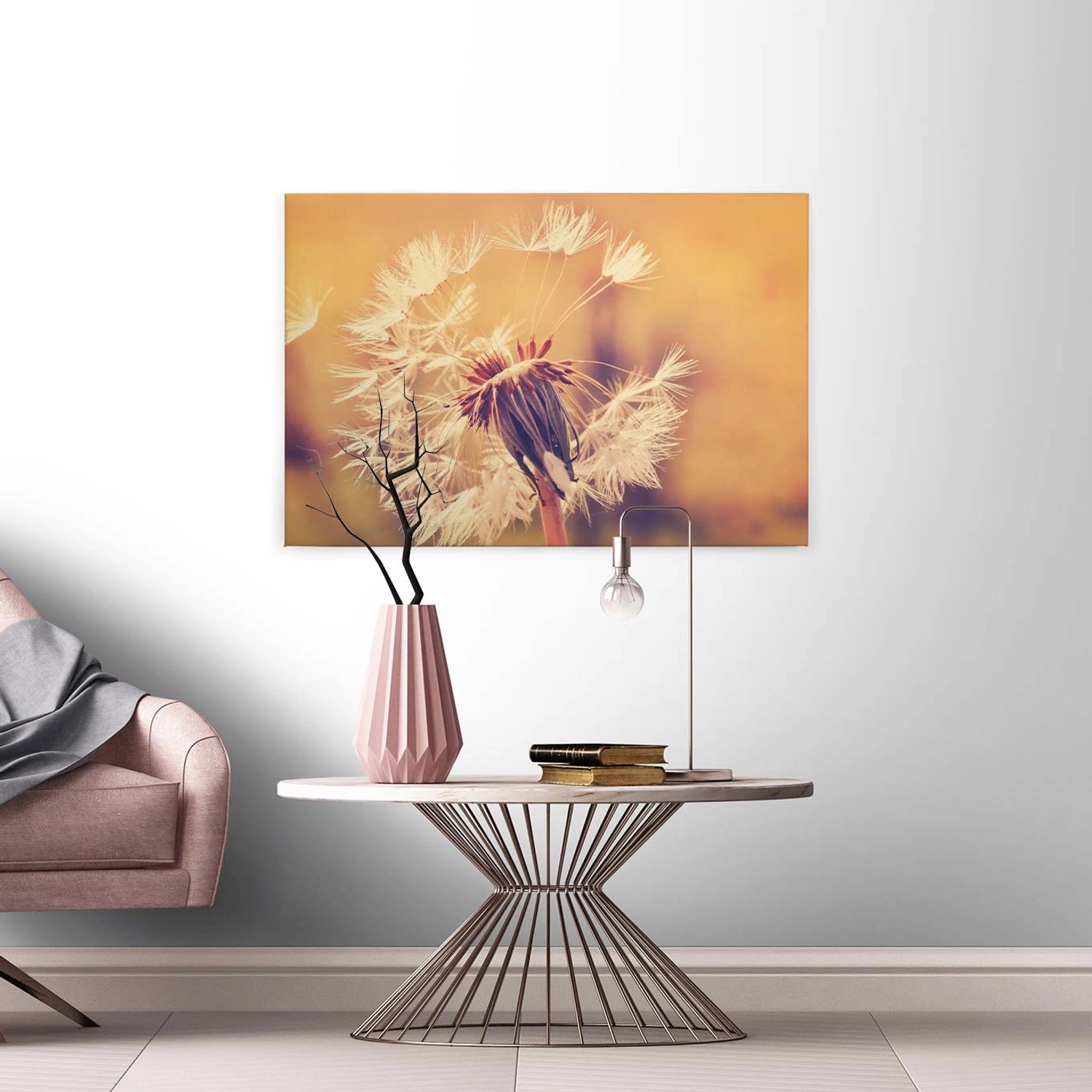 Bricoflor Sommer Leinwand Mit Pusteblume Flur Und Schlafzimmer Wandbild In Orange Und Braun Canvas Leinwand Im Querformat Auf Keilrahmen