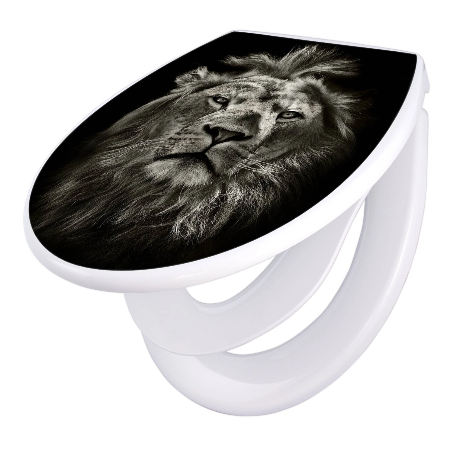 Banjado Familien WC Sitz Mit Absenkautomatik Universeller Klodeckel Mit Kindersitz Hochwertiges Polypropylen Mit Motiv Löwe Porträt