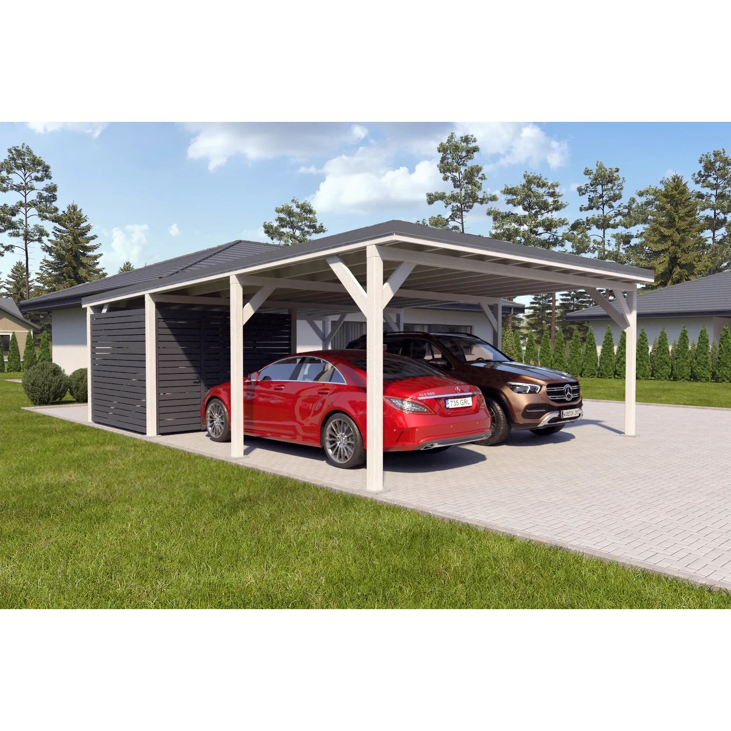 Holzbrüder Carport Ralf 52m² mit kl. Geräteraum Weiß-Dunkelgrau