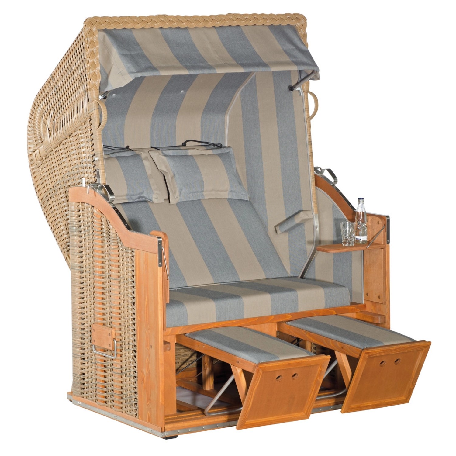 Natur24 Strandkorb Classic Halbliegemodell 2-Sitzer Naturoptik