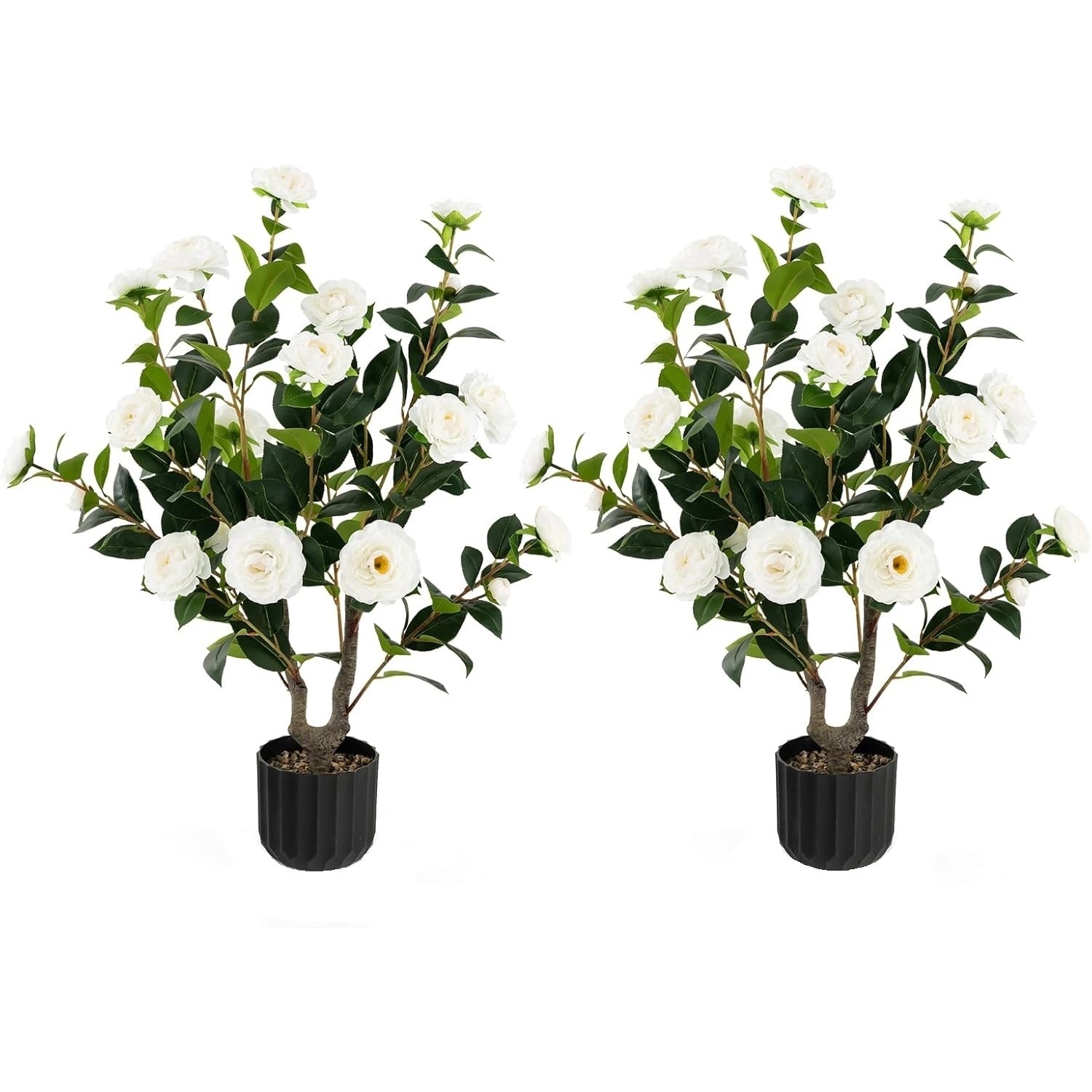 Costway Künstlicher Kamelienbaum 2er Set mit Blüten 95cm Weiß