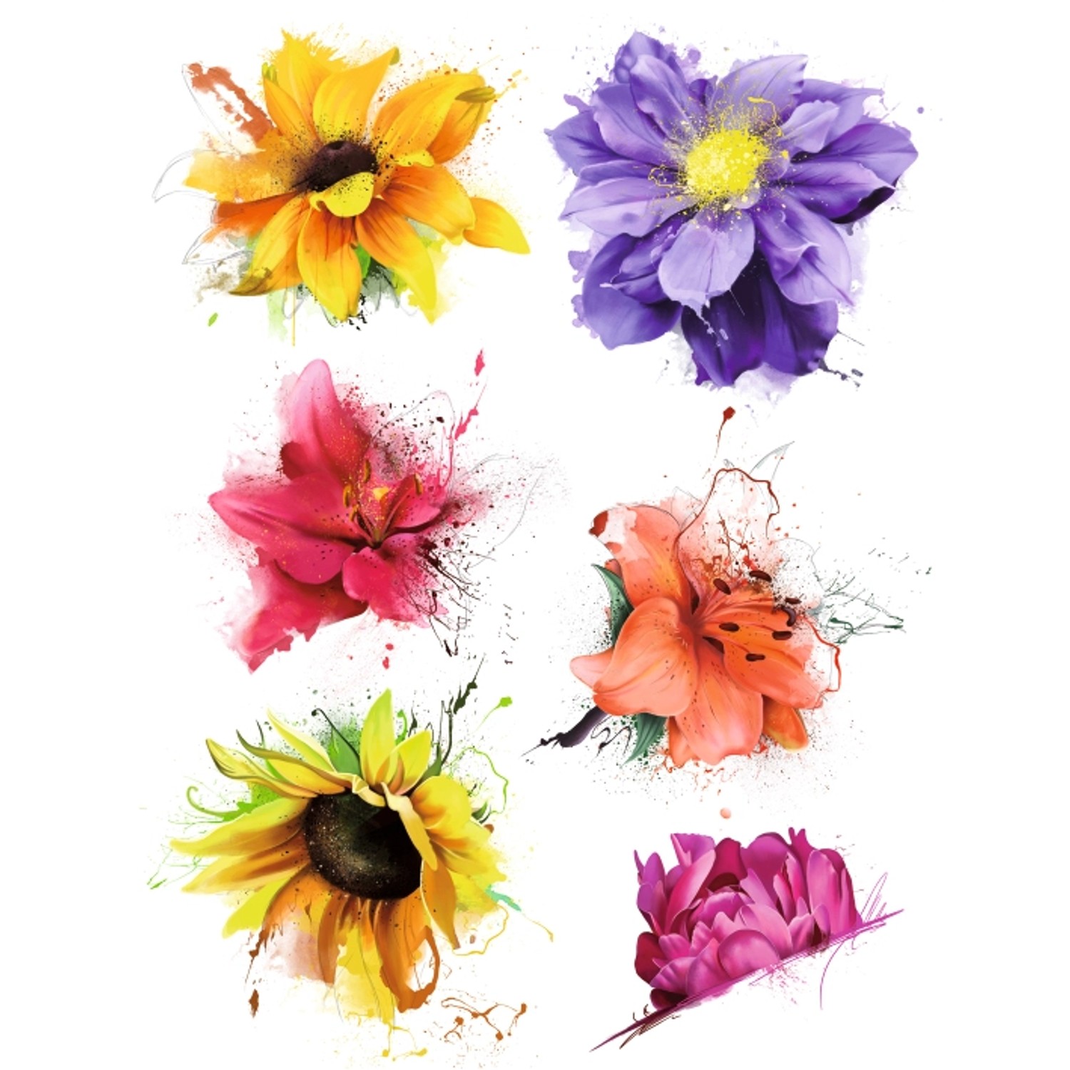 Sanders & Sanders Wandtattoo Blumen Gelb Lila und Rosa 65 x 85 cm 600275