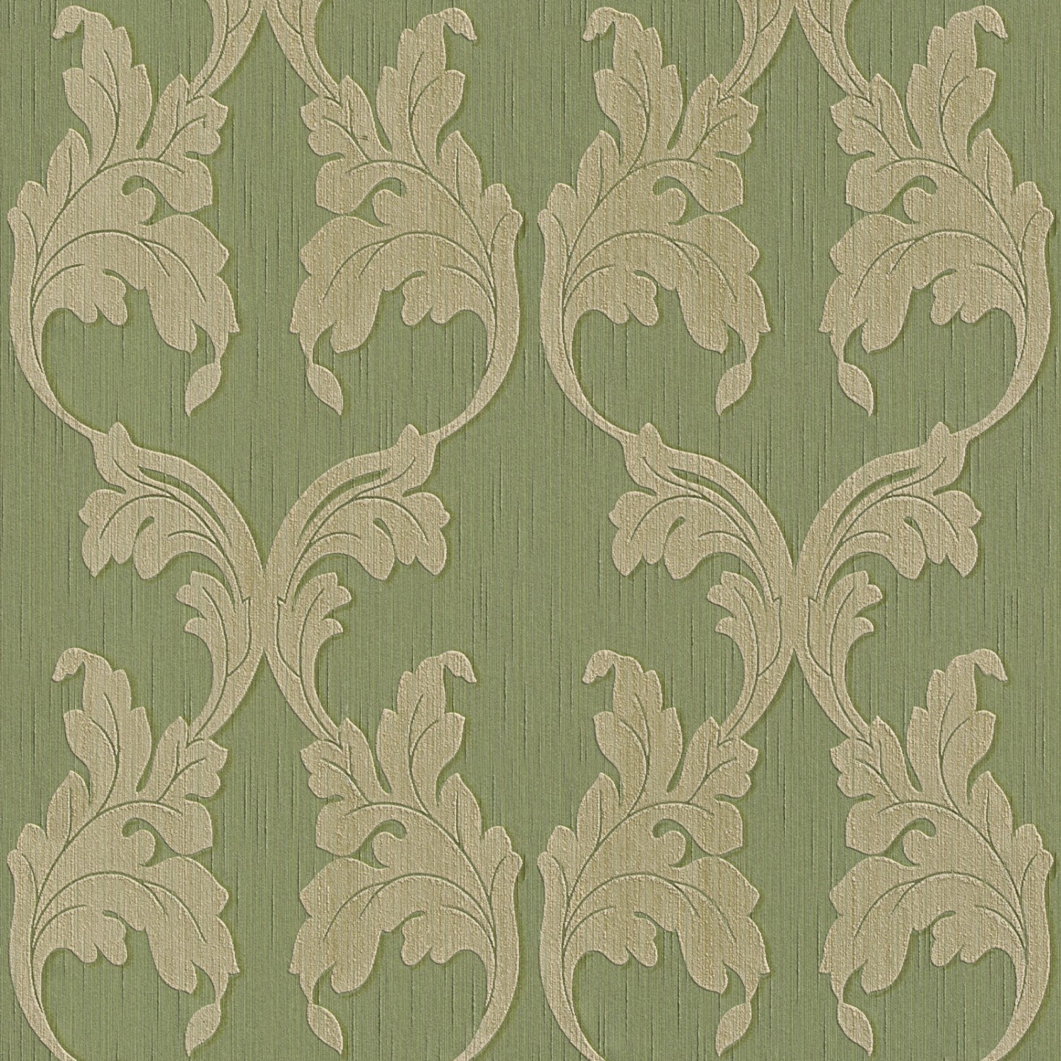 Bricoflor Ornament Textiltapete Grün Beige Dunkelgrüne Blätter Tapete in Gründerzeit Optik Textil Vliestapete mit Blatt Design für Wohn und Esszimmer