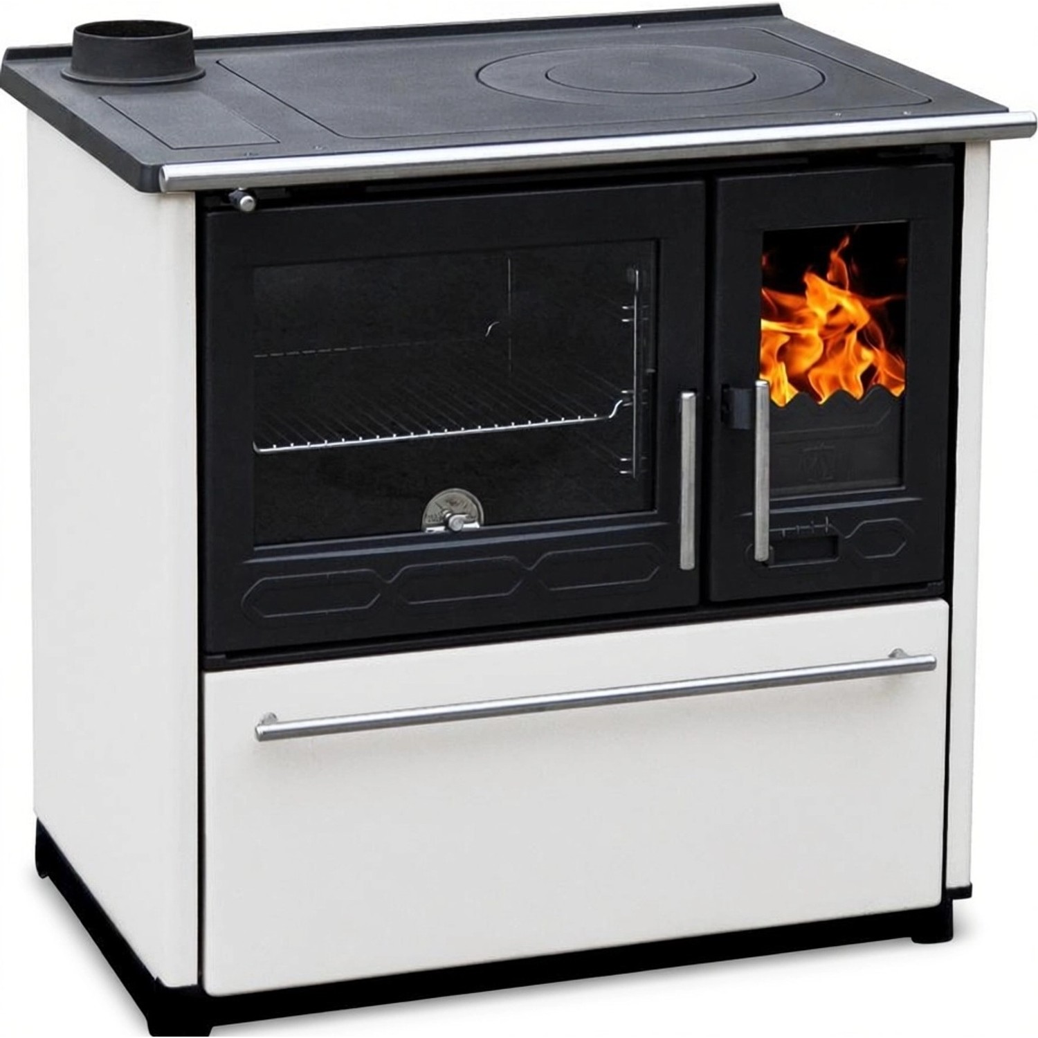 Plamen Küchenofen Holzherd 850 Glas Weiß Linke Version und 8 kW
