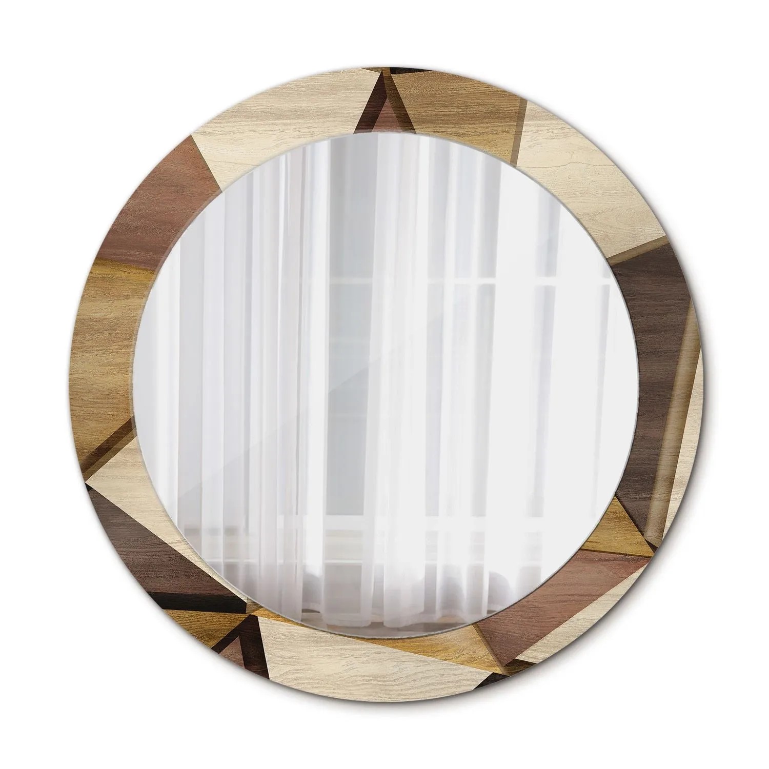 Tulup Bedruckter Spiegel Geometrisches 3D Holz 70x70 cm Runder Spiegel Bedrucktem Rahmen Dekorative Spiegel Spiegel mit Ornamenten