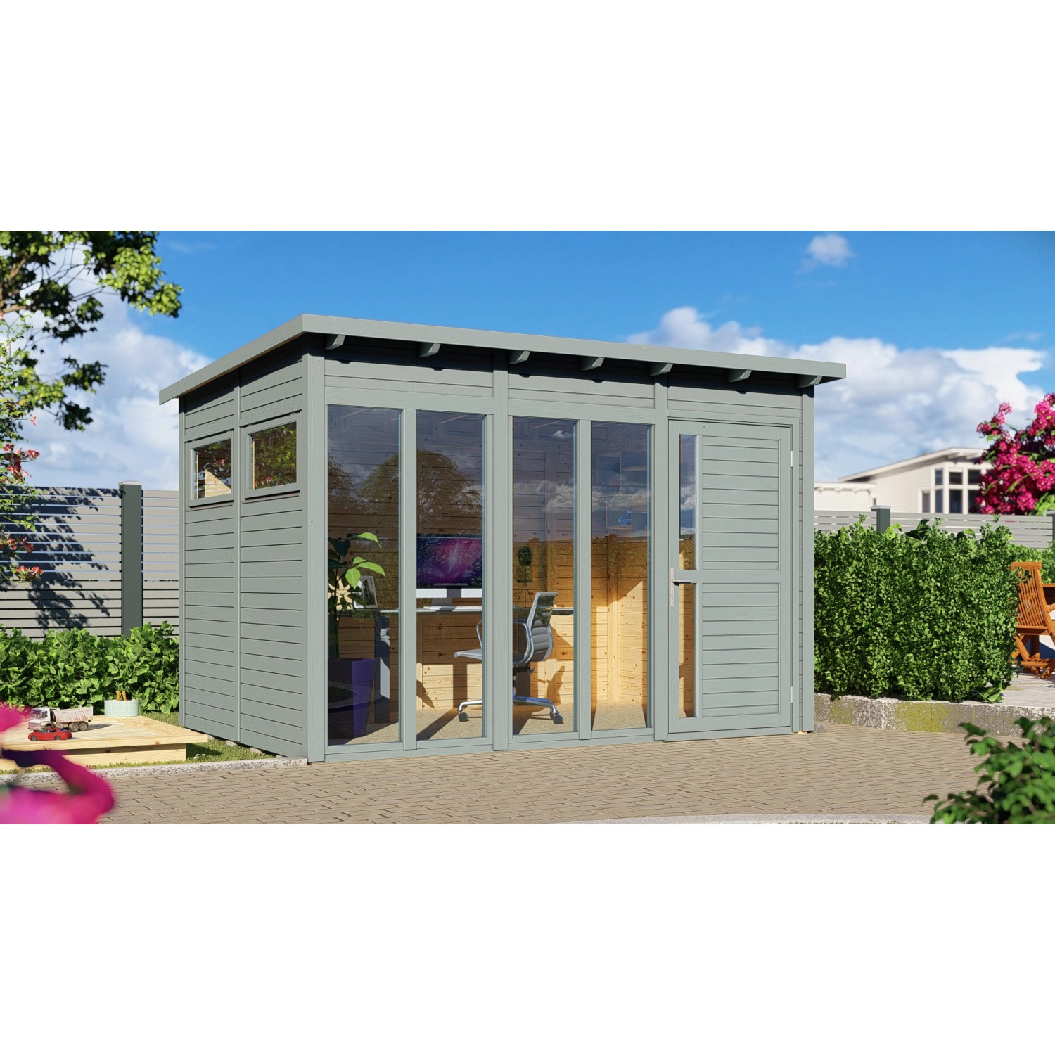 Bertilo Gartenhaus Pentus 3 Office 234 cm x 337 cm Grau FSC®