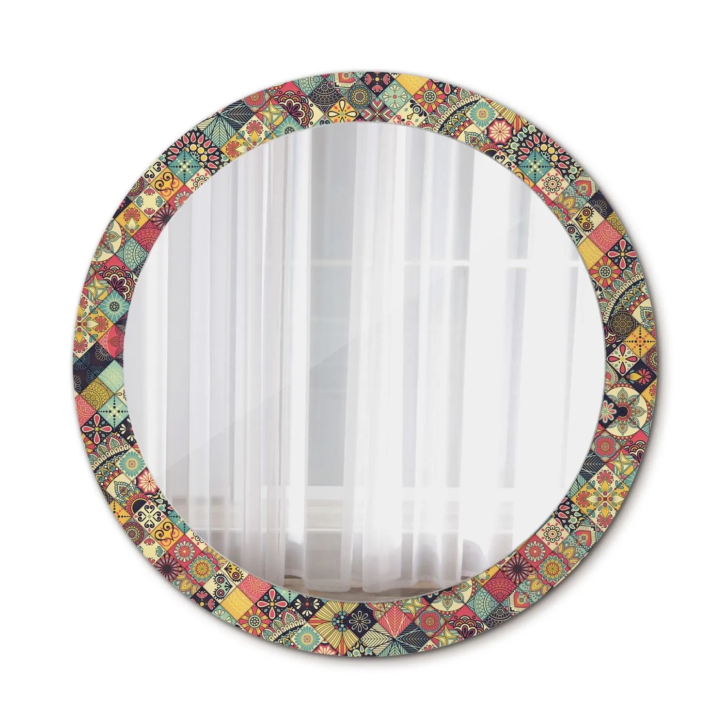 Tulup Spiegel mit Motivdruck Patchwork Fliesen 80x80 cm Runder Spiegel Aufdruck Spiegel Ornament Spiegel Ornamente