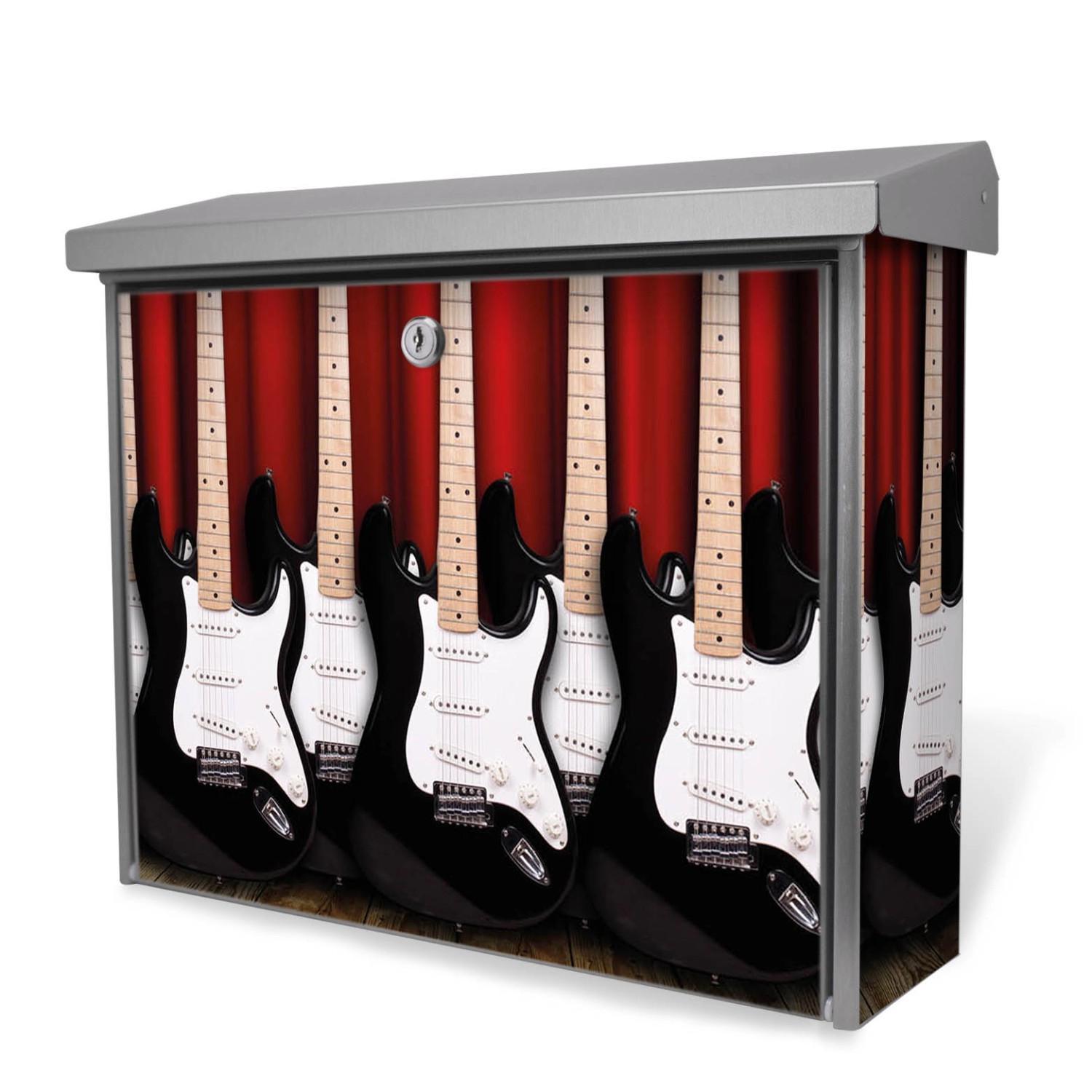 Banjado Briefkasten Edelstahl 38.5x31.5x12cm Ohne Zeitungsfach Inkl. Montagematerial Motiv E-Gitarren