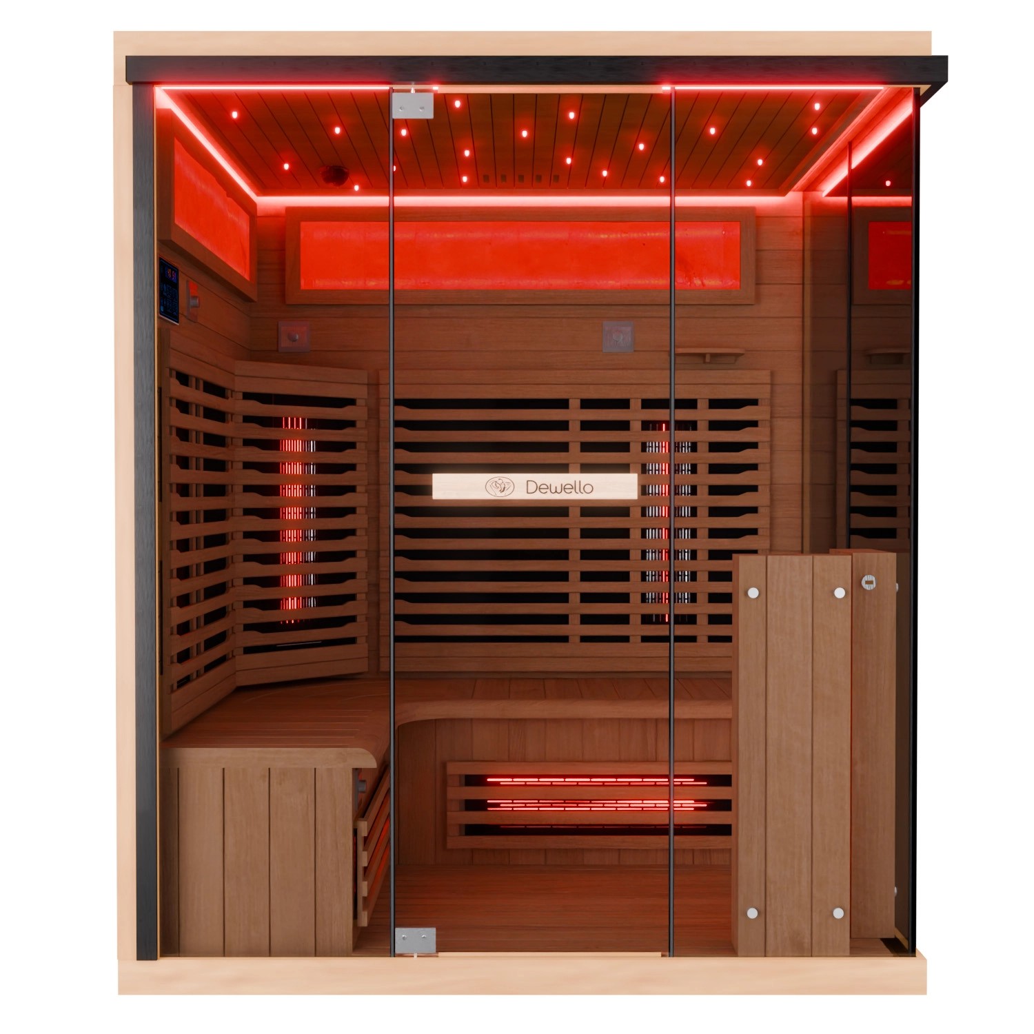 Dewello Infrarotkabine Sauna Kenora 160cm x 120cm 3 Personen Vollspektrum & Karbonstrahler Hemlock