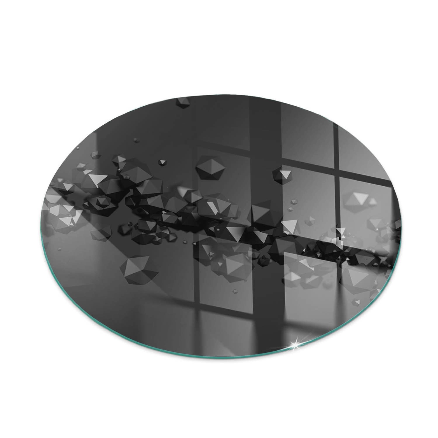 Tulup Glasplatte für Kamin Abstrakte Wolke aus Feststoffen Glas unter Kamin Runden 60x60 cm Schwarz Glasplatte für Kamin Glasplatte unter Kamin