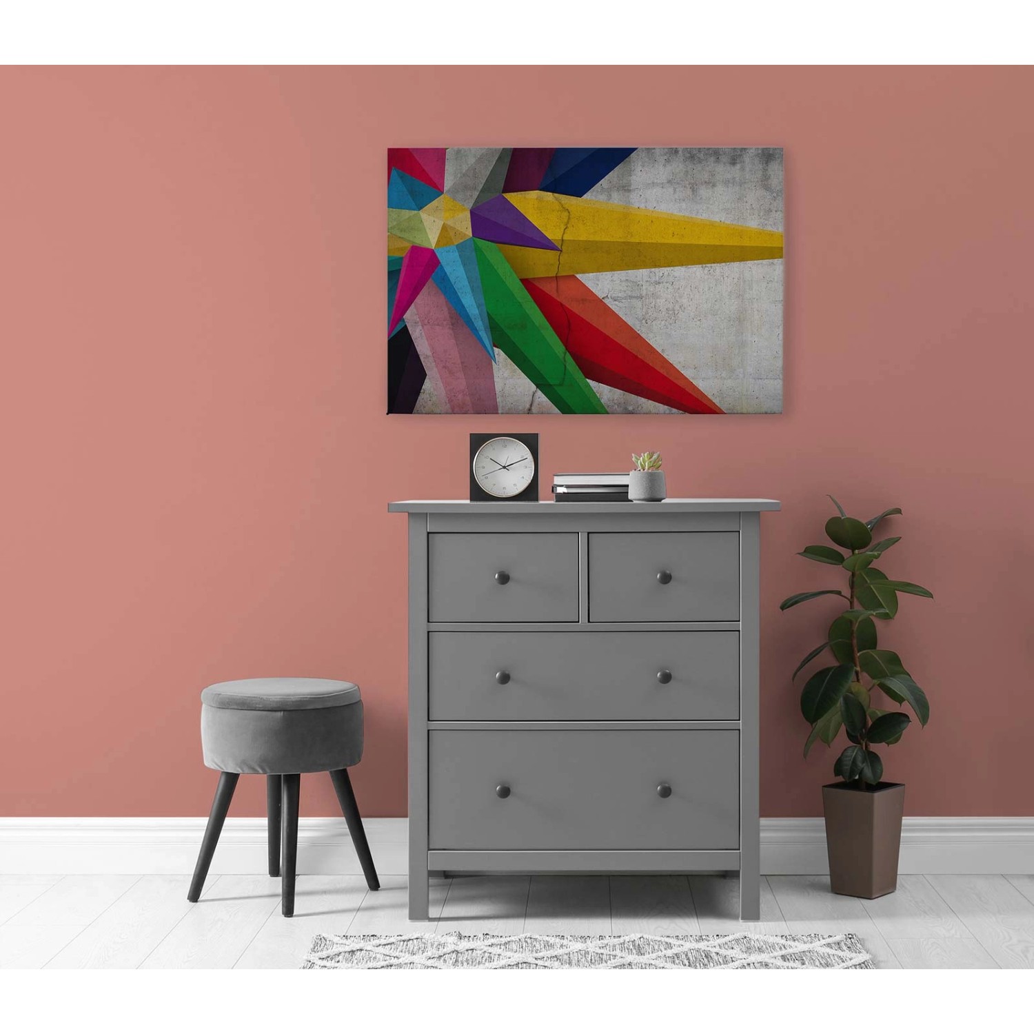 Bricoflor Grafisches Wandbild Für Jugendzimmer Bunt Leinwandbild Im Industrial Style In Betonoptik 90 X 60 Cm Buntes Bild Modern