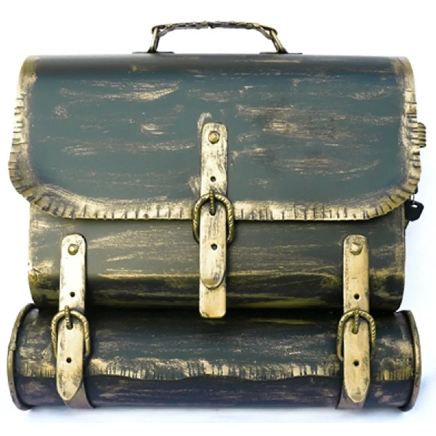 HMF 506-23 Briefkasten Antik SCHULRANZEN 36 x 41 x 9 cm Gold