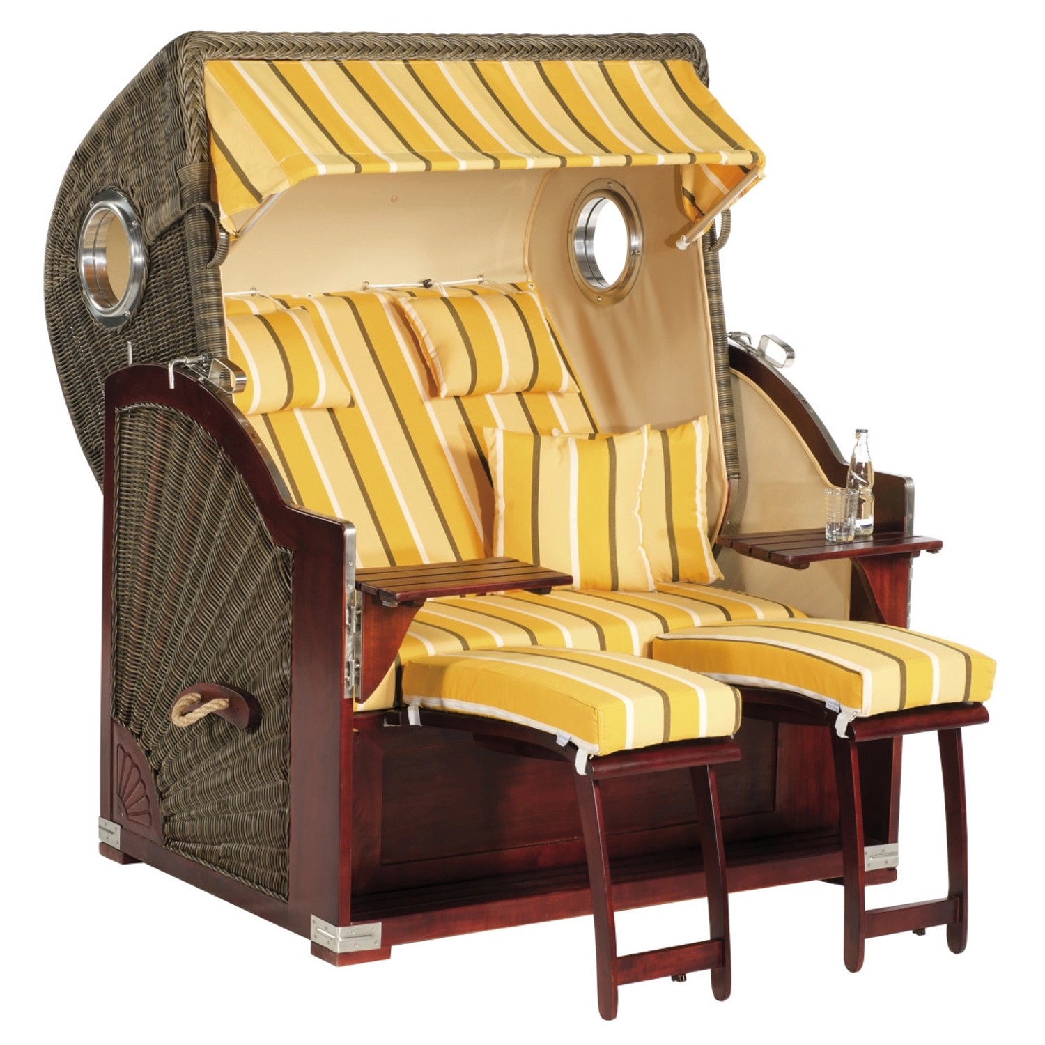 Natur24 Strandkorb Rustikal 500 Plus-Comforz 2-Sitzer Cappuccino / Gelb