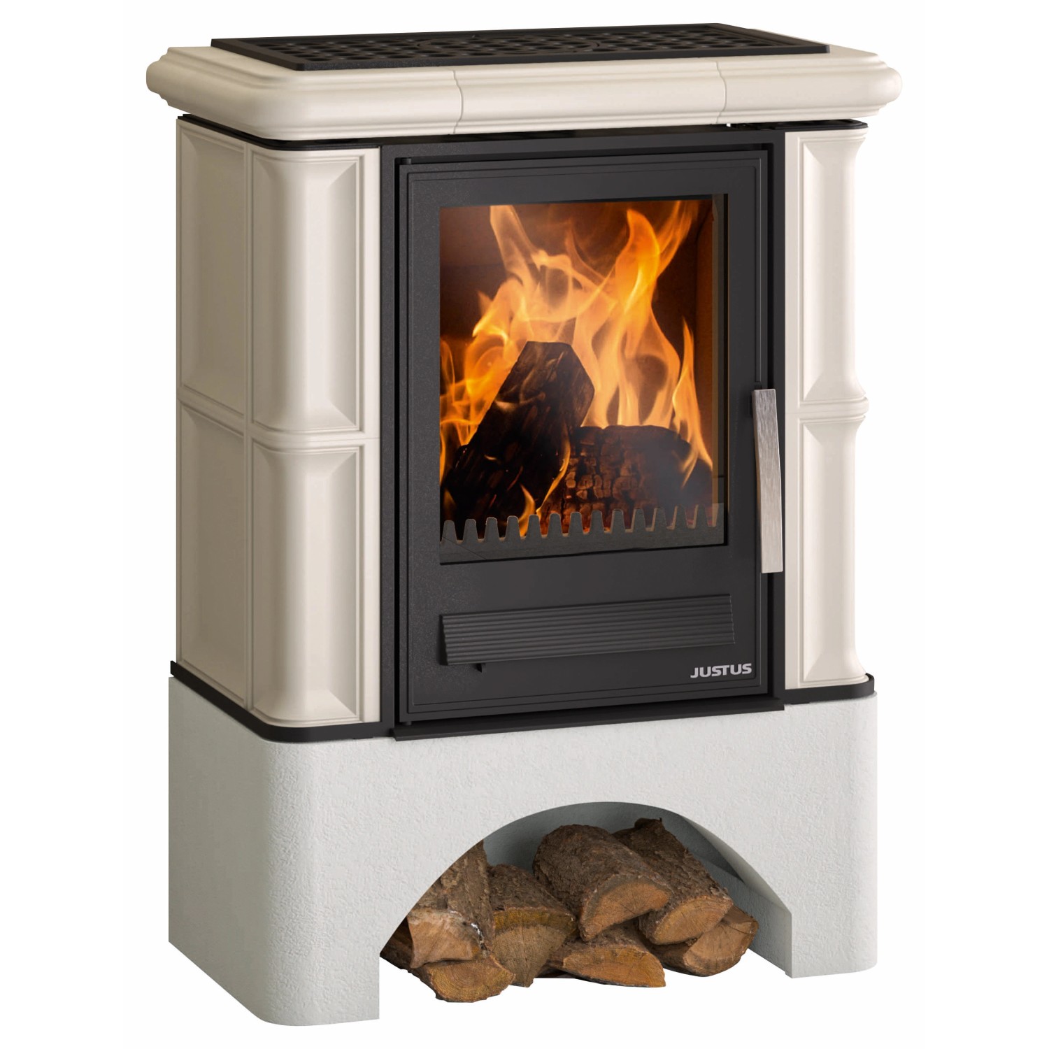 Justus Kaminofen Bavaria Ahorn Weiß inkl. Sockel 7 kW Ofenkacheln EEK: A