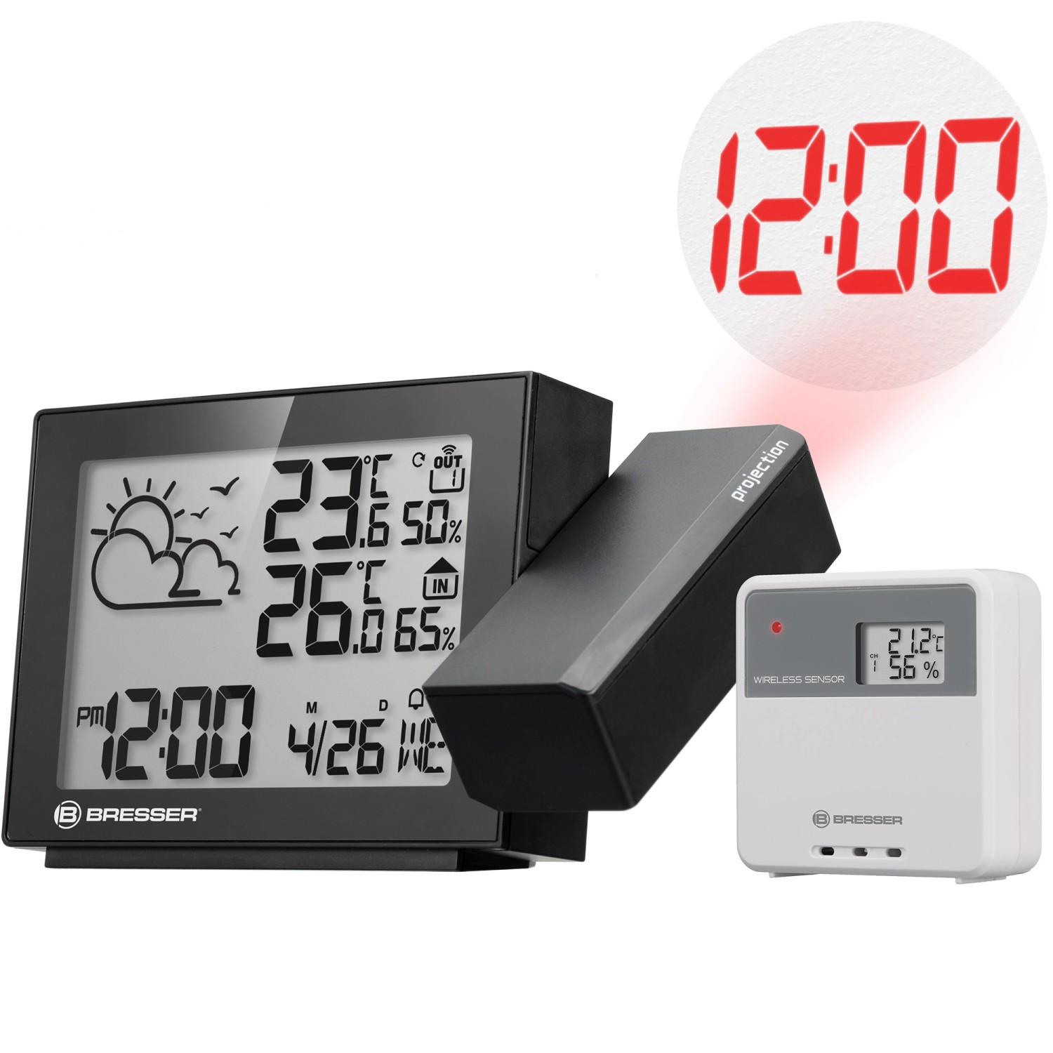 Bresser Funk-Wetterstation MeteoTemp P mit Projektion