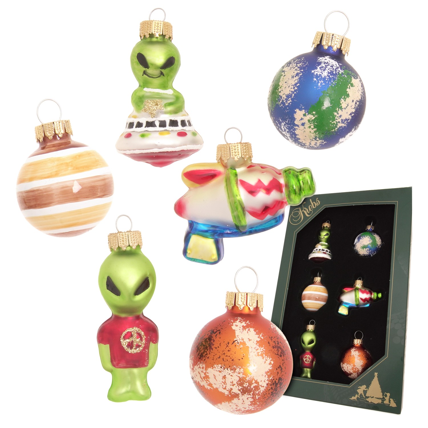 Krebs Glas Lauscha Weihnachtsornamente Miniaturen Alien 6-tlg. 3cm