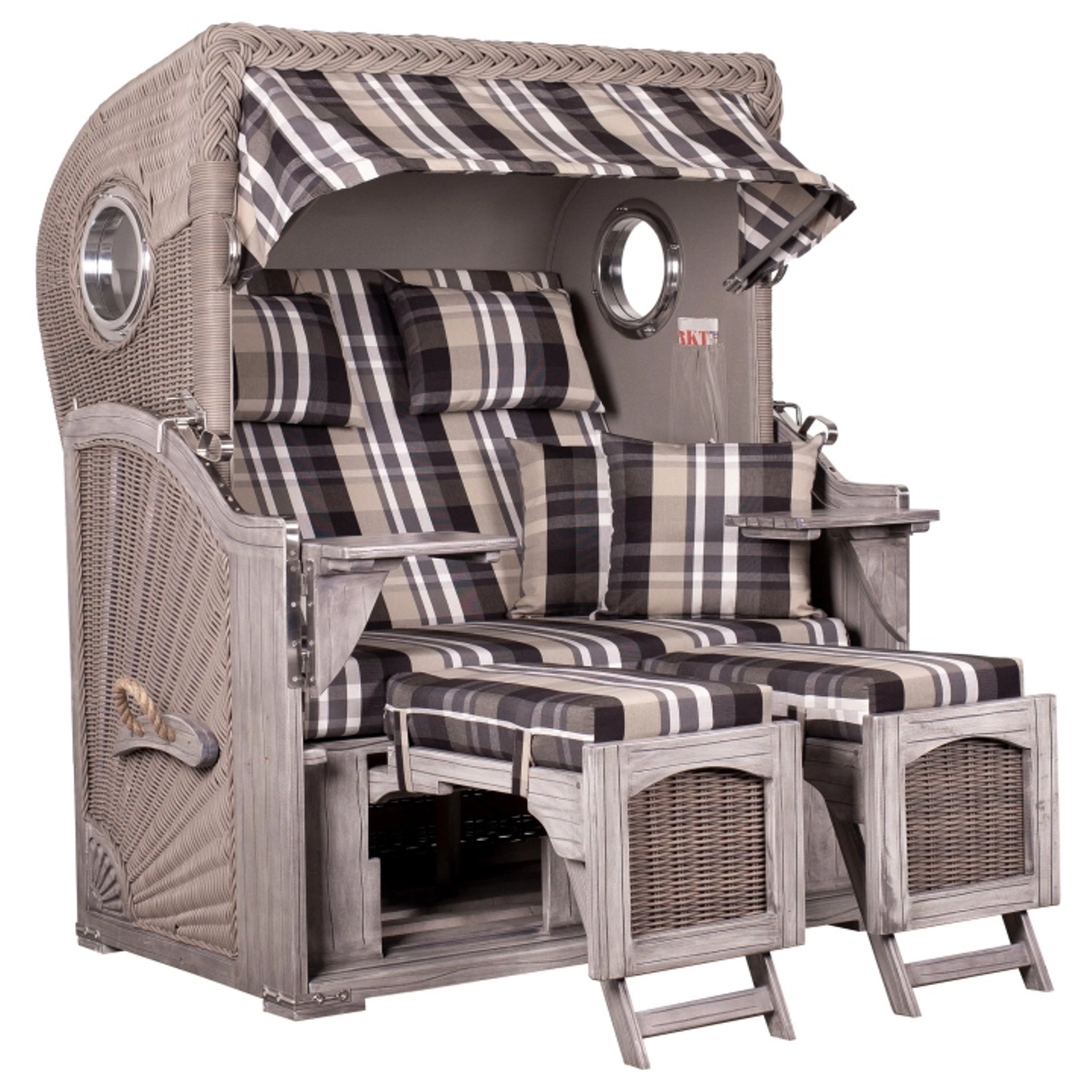 GarWoh Strandkorb Rantum Mahagoni Washed Grey PE Koboo Grey Dessin 583