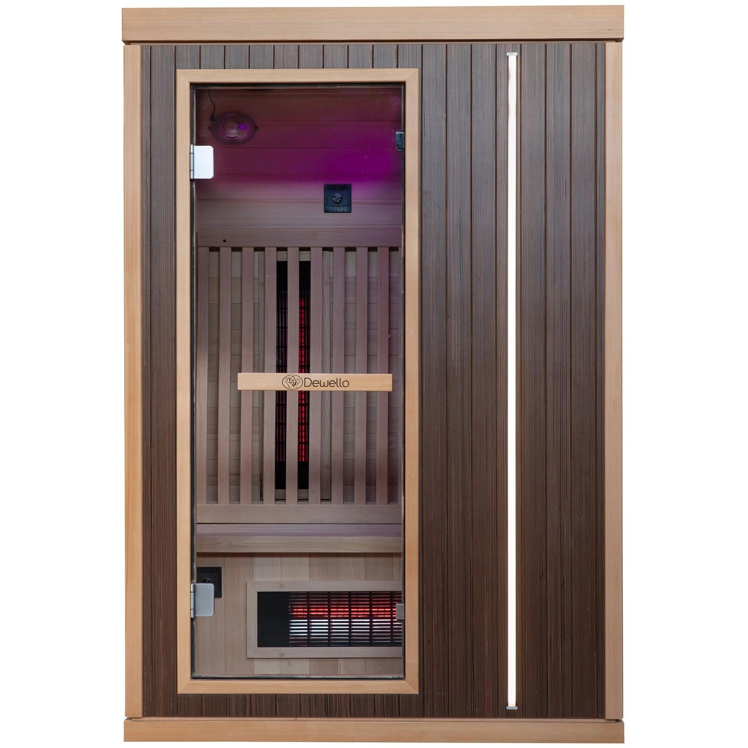 Dewello Infrarotkabine Sauna Melville 130cm x 105cm 2 Personen Vollspektrum & Karbonstrahler Hemlock Walnuss