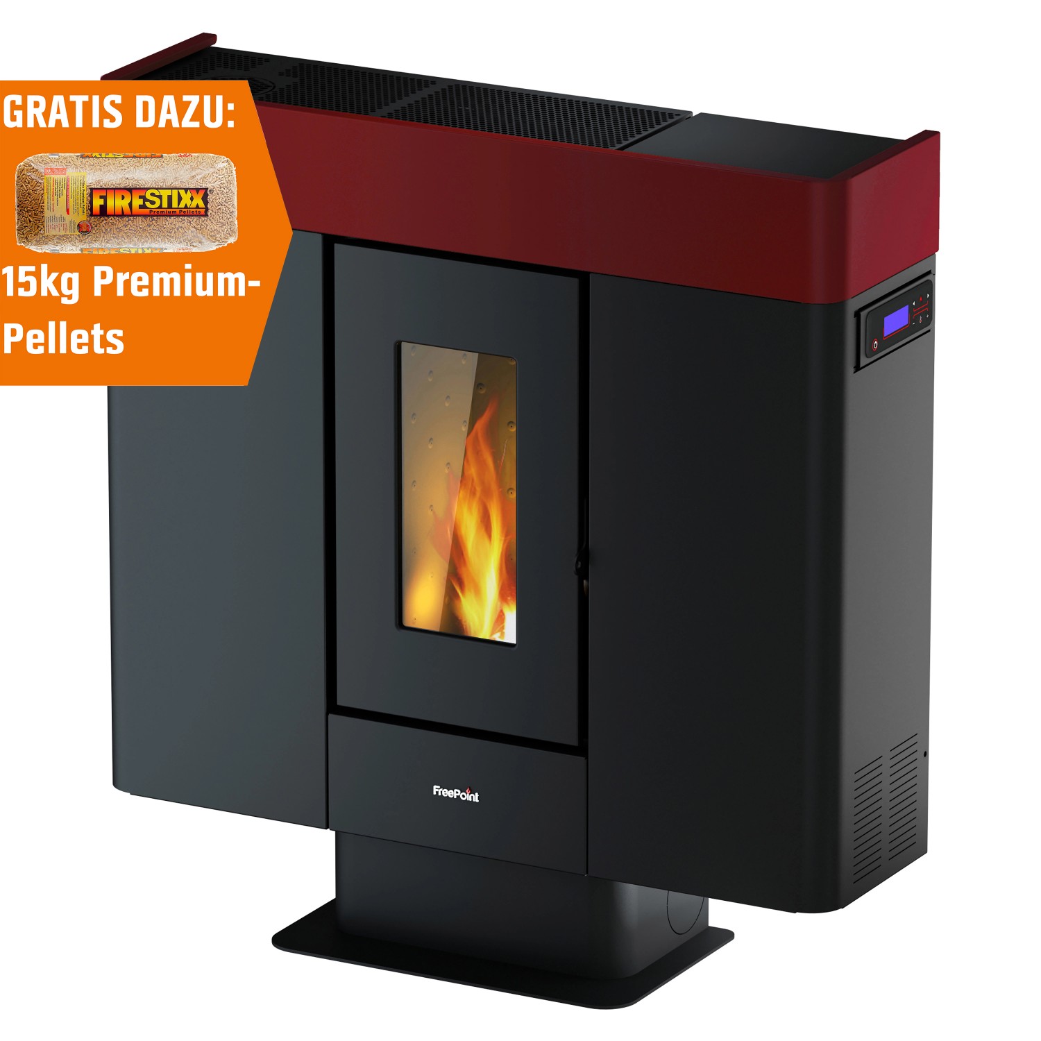 Freepoint Pelletofen Moon Stahl Bordeaux 10 kW mit Automatik