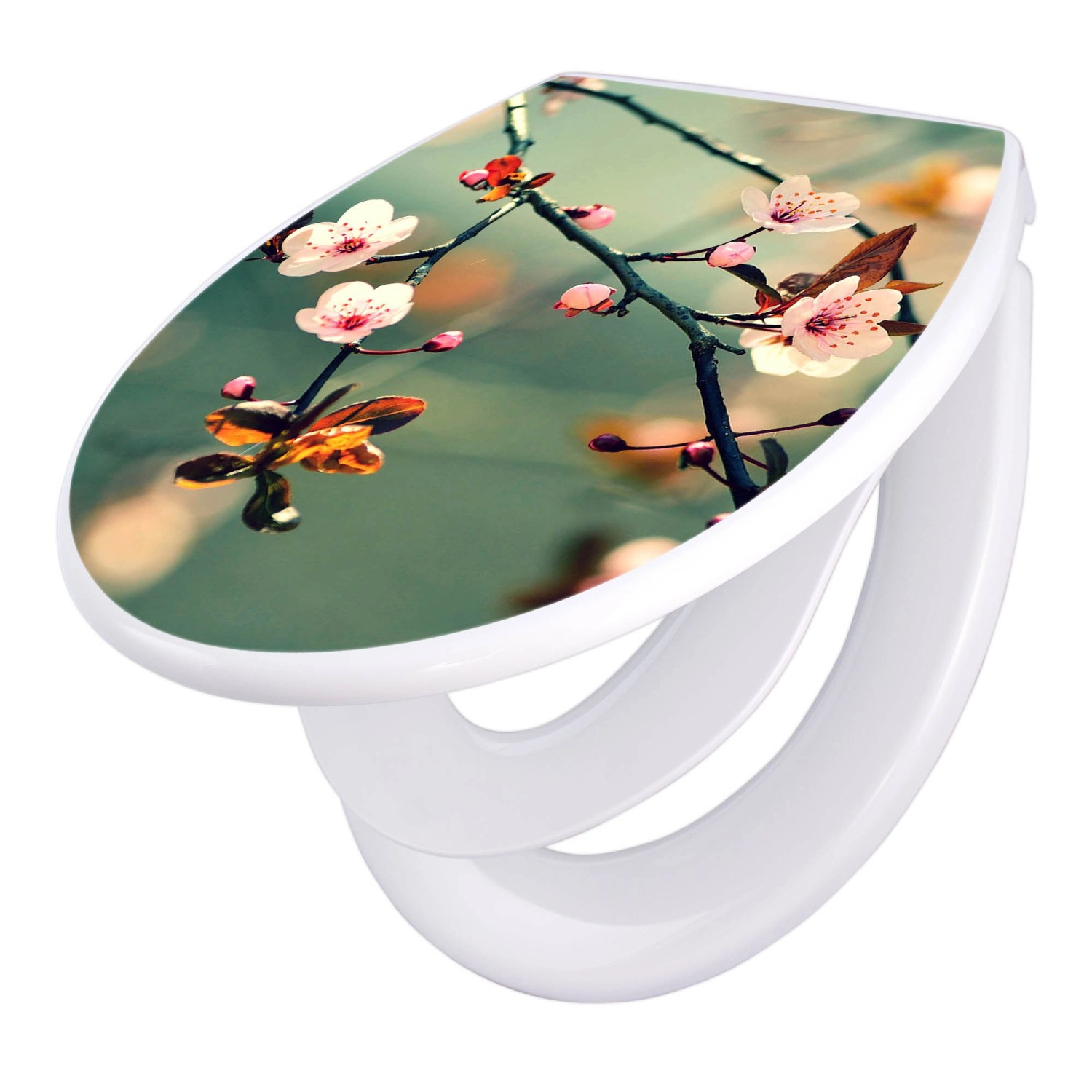 Banjado Familien WC Sitz Mit Absenkautomatik Universeller Klodeckel Mit Kindersitz Hochwertiges Polypropylen Mit Motiv Japankirsche