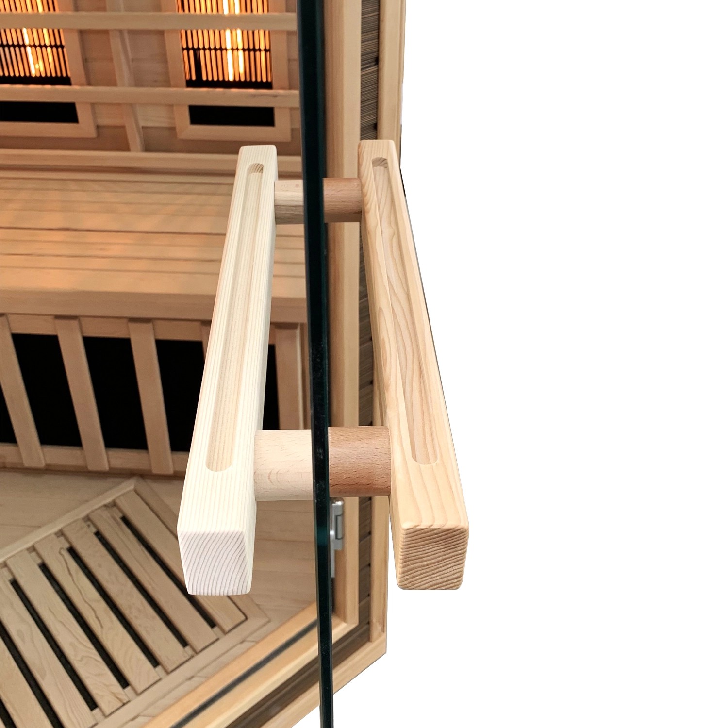 Dewello Infrarotkabine Sauna Montreal 120cm x 120cm 2 Personen Vollspektrum & Karbonstrahler Hemlock Walnuss Holz