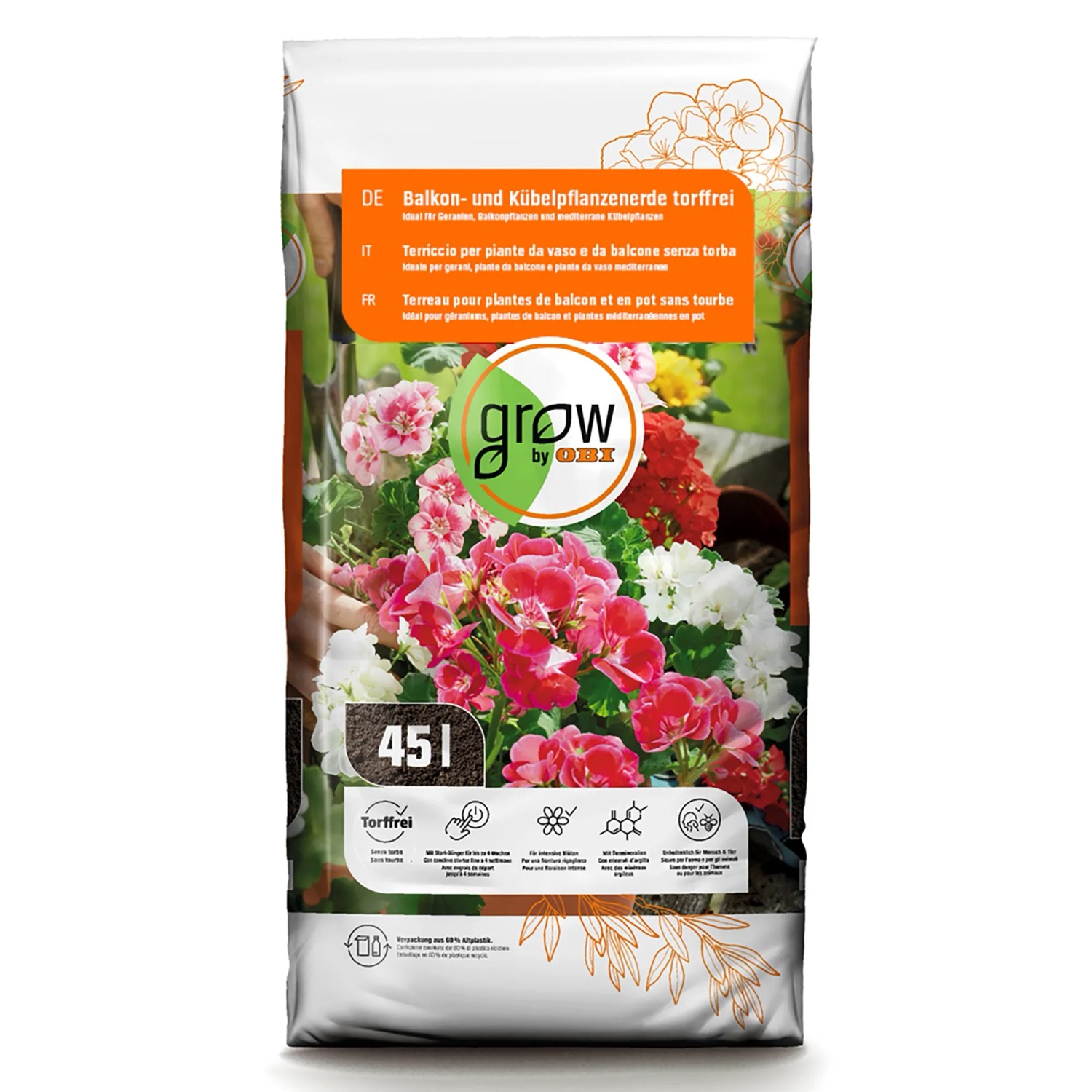GROW by OBI Balkon- und Kübelpflanzenerde Torffrei 45 l
