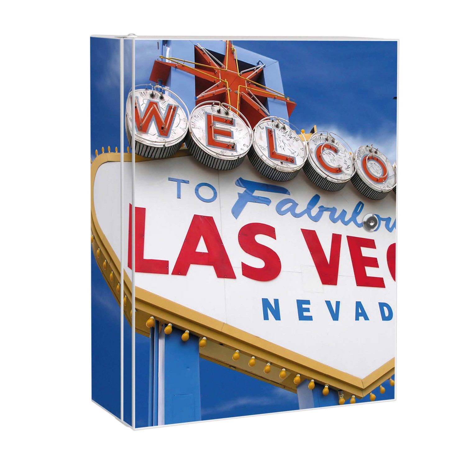 Banjado XXL Medizinschrank Abschliessbar 35x46x15cm Arzneischrank Weiß Aus Metall Mit Motiv Las Vegas