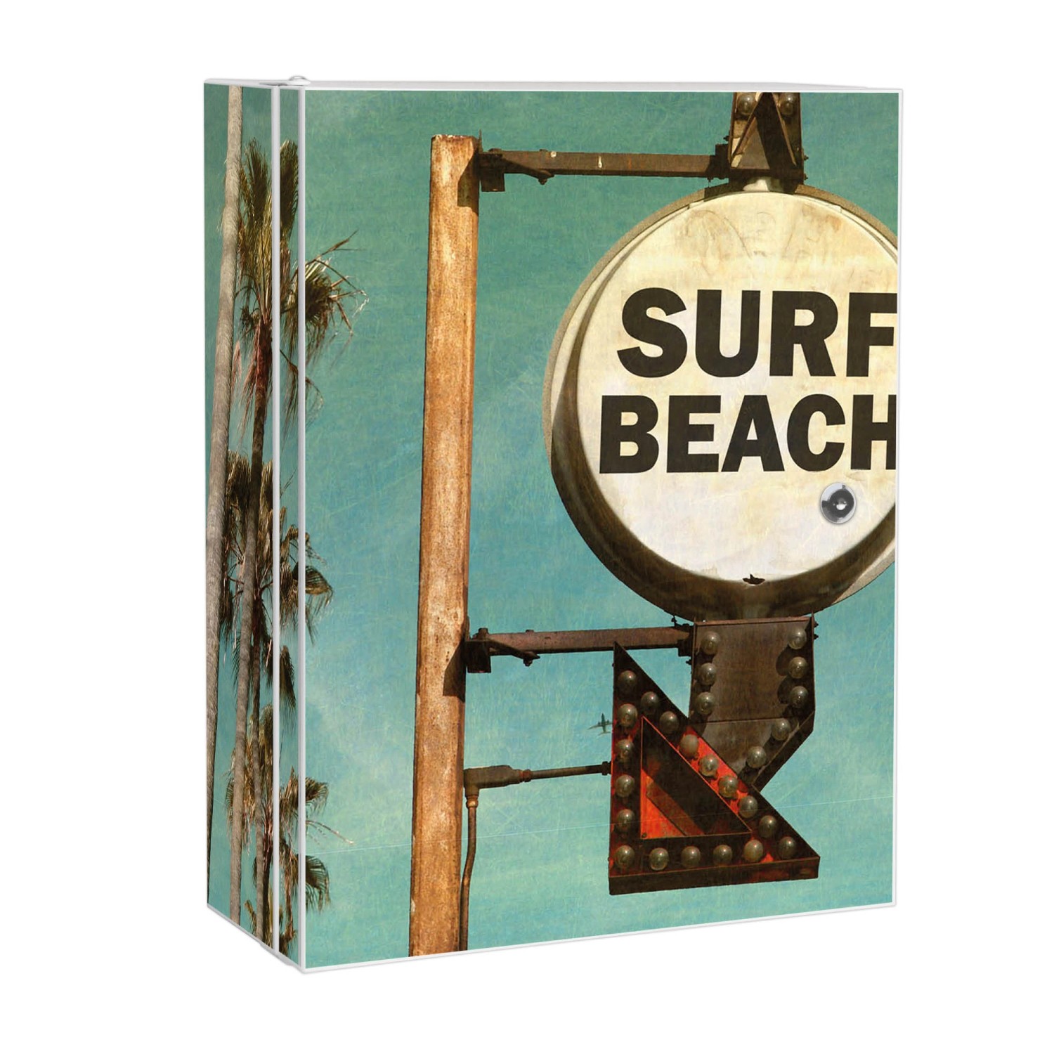 Banjado XXL Medizinschrank Abschliessbar 35x46x15cm Arzneischrank Weiß Aus Metall Mit Motiv Surf Beach