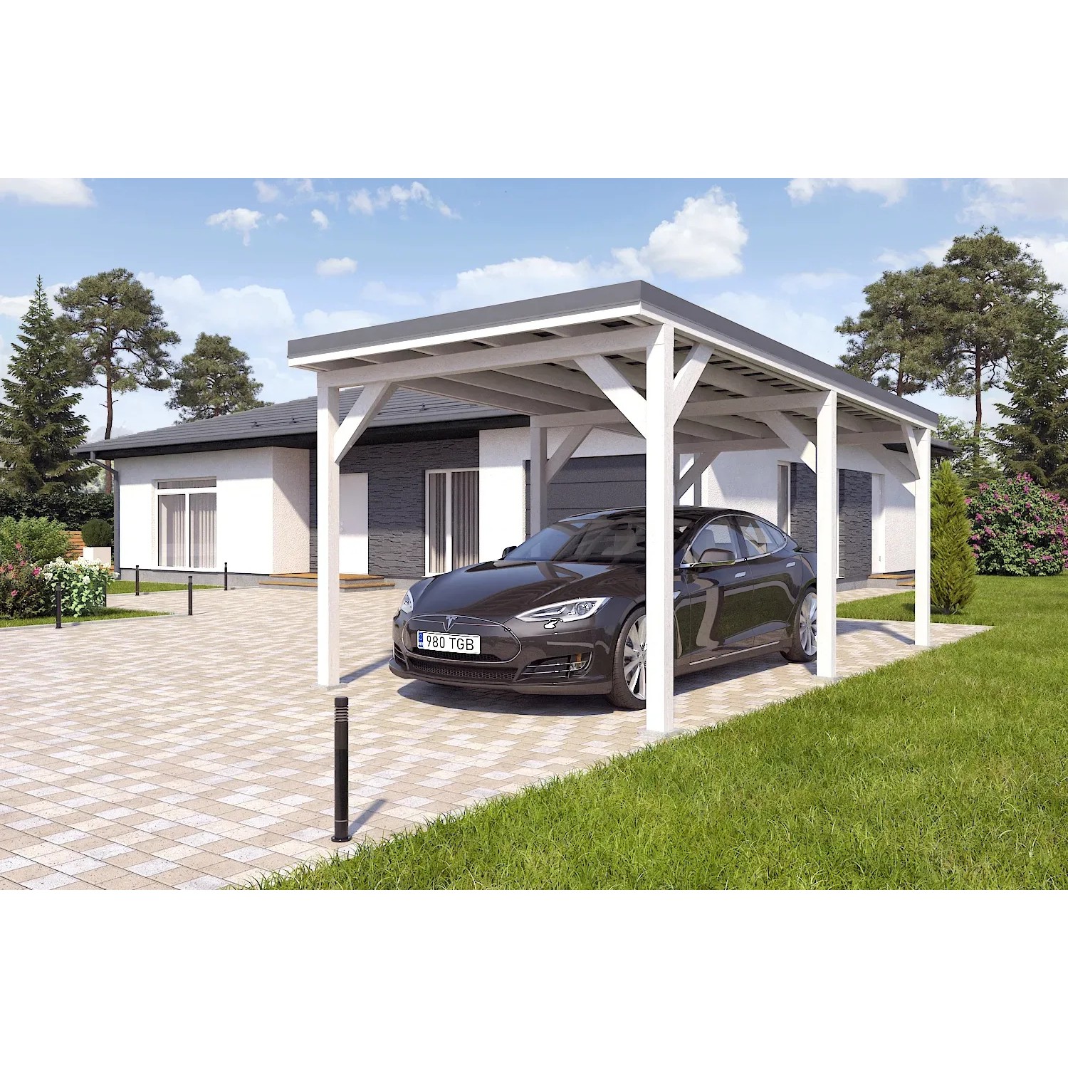 Holzbrüder Carport Ralf 18m² Reinweiß-Dunkelgrau