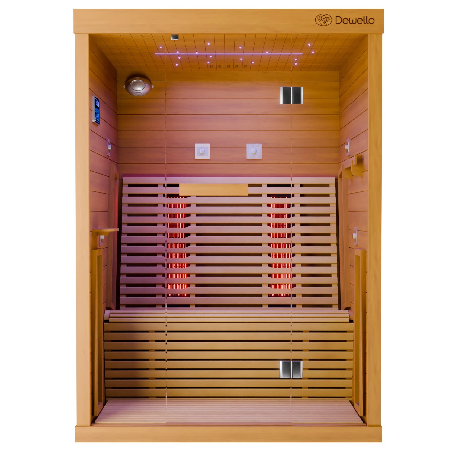 Dewello Infrarotkabine Sauna Palermo 135cm x 120cm 2 Personen Vollspektrum & Karbonstrahler Hemlock Tannenholz