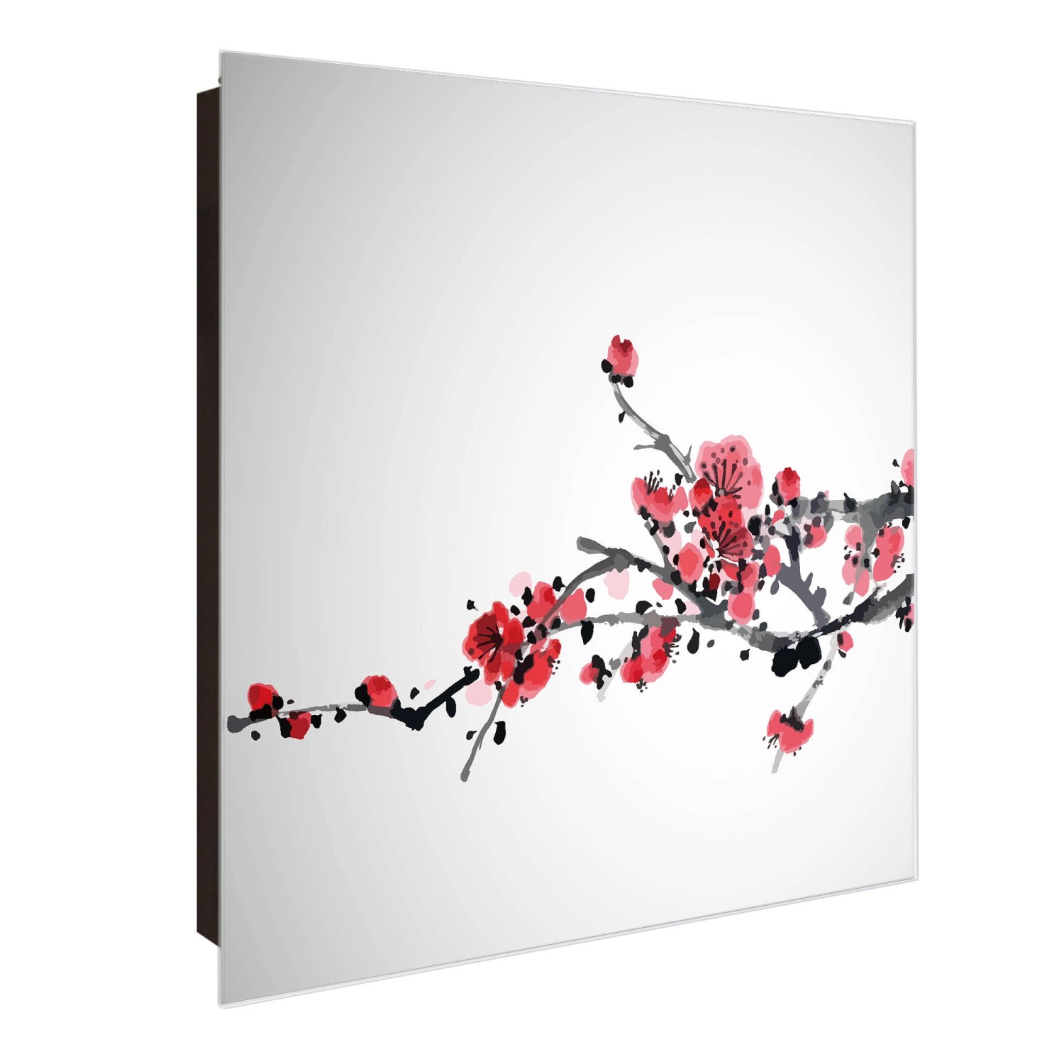Banjado Großer Schlüsselkasten Glas 30x30cm Schwarz Scharnier Rechts 50 Haken Beschreibbar Magnetisch Motiv Japanische Blüten 2