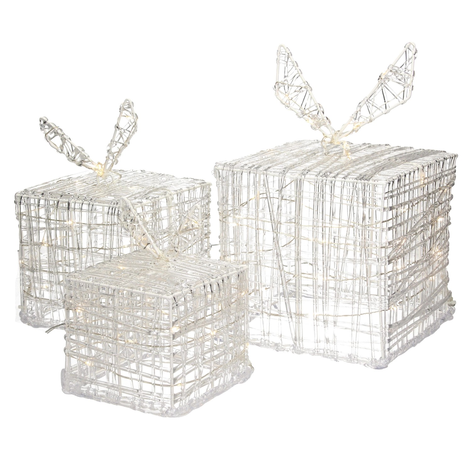 ECD Germany 3Er Set LED Geschenkboxen 90LEDs Warmweiß Metall Strombetrieben IP44