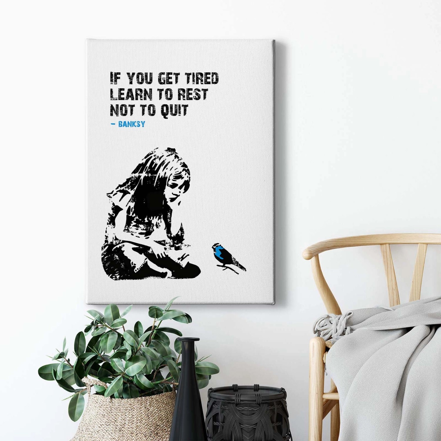 Bricoflor Schwarz Weiß Bild Mit Spruch Modernes Leinwand Bild Im Industrial Style Jugendzimmer Wandbild If You Get Tired Learn To Rest Not To Quit
