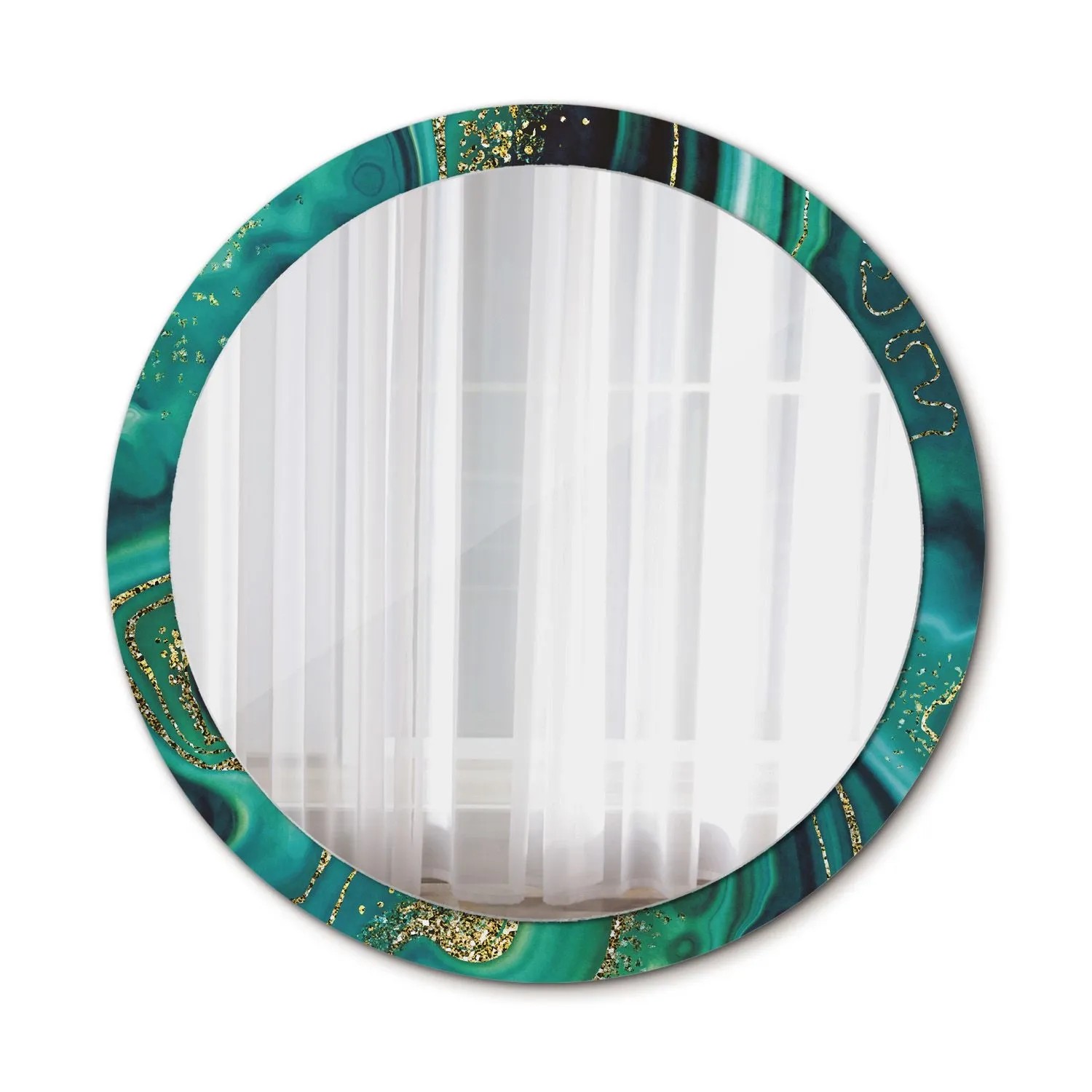 Tulup Bedruckte Spiegel Smaragdfarbener Marmor 100x100 cm Runder Spiegel mit Dekoration Dekorativer Spiegel Spiegel Ornamente