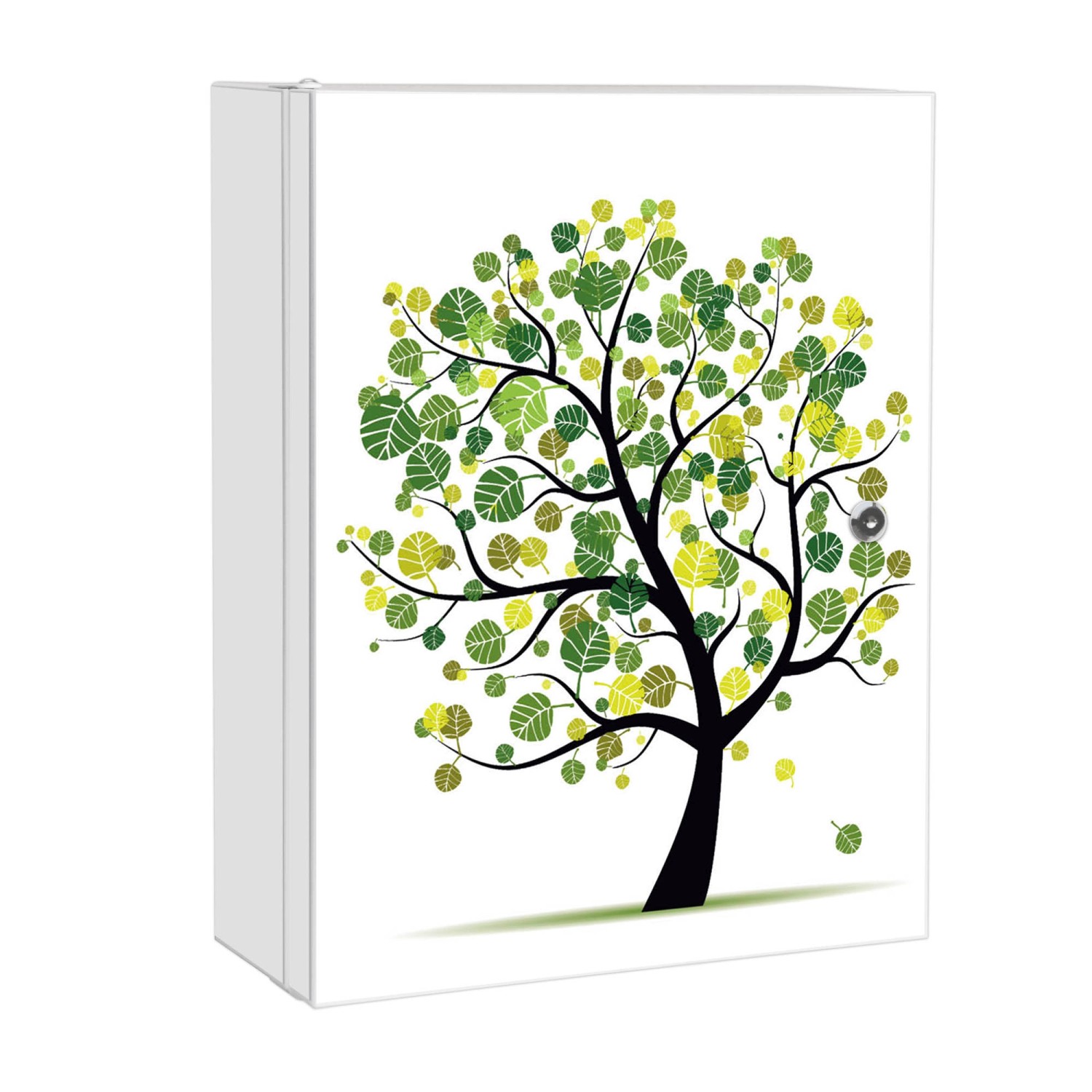 Banjado XXL Medizinschrank Abschliessbar 35x46x15cm Arzneischrank Weiß Aus Metall Mit Motiv Laubzauberbaum