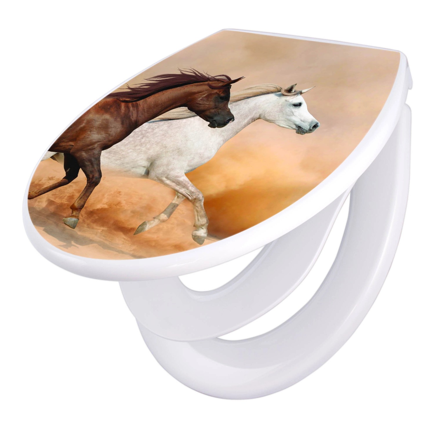 Banjado Familien WC Sitz Mit Absenkautomatik Universeller Klodeckel Mit Kindersitz Hochwertiges Polypropylen Mit Motiv Wilde Pferde
