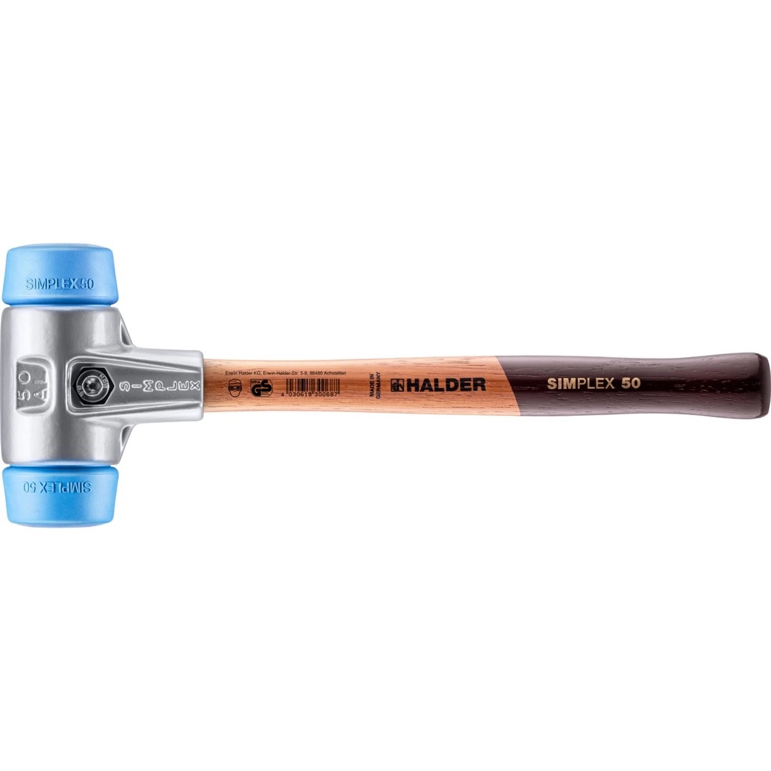 Halder Simplex Schonhammer Ø 50 mm TPE-soft Blau mit Aluminiumgehäuse