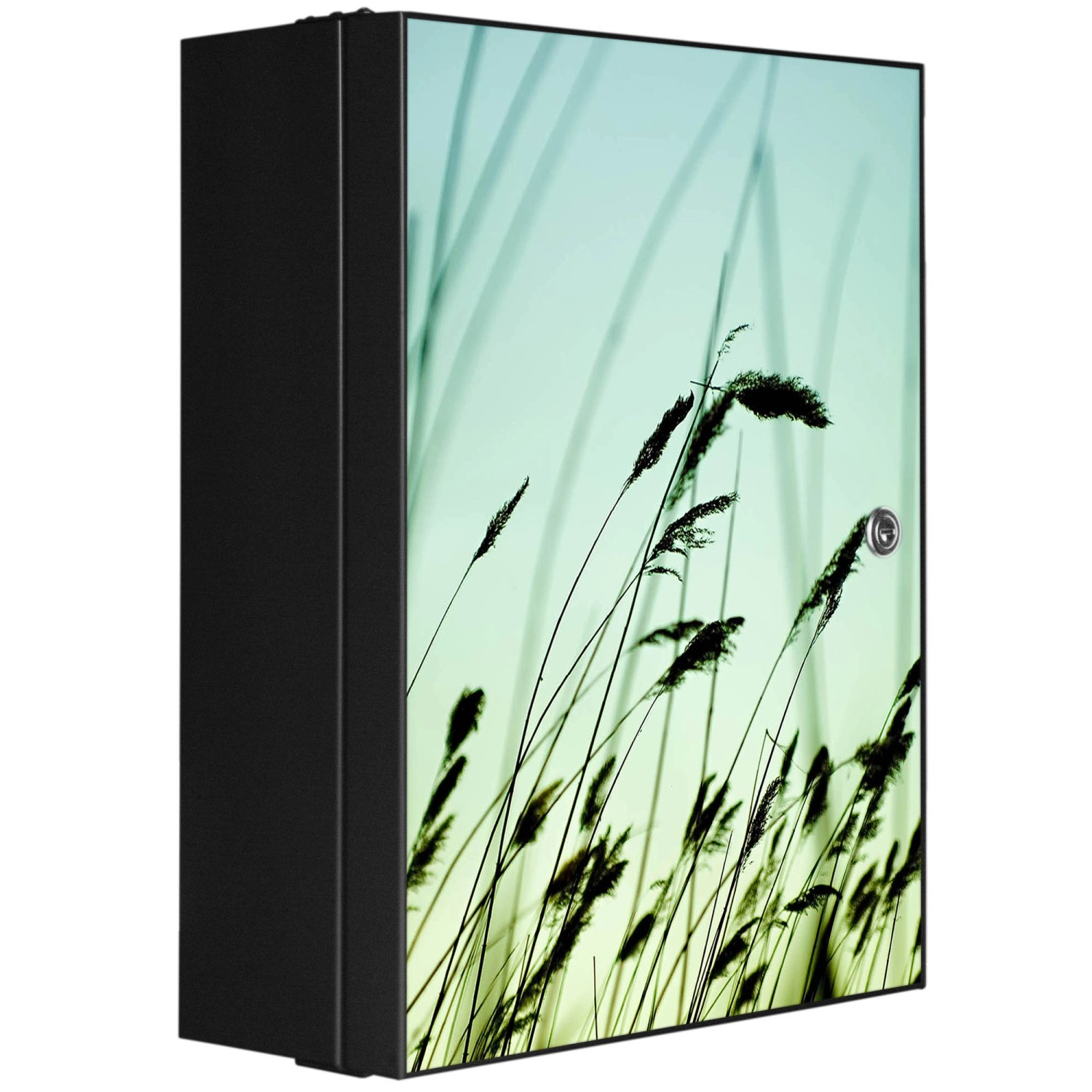 Banjado XXL Medizinschrank Abschliessbar 35x46x15cm Arzneischrank Anthrazit Aus Metall Front Mit Motiv Gräser