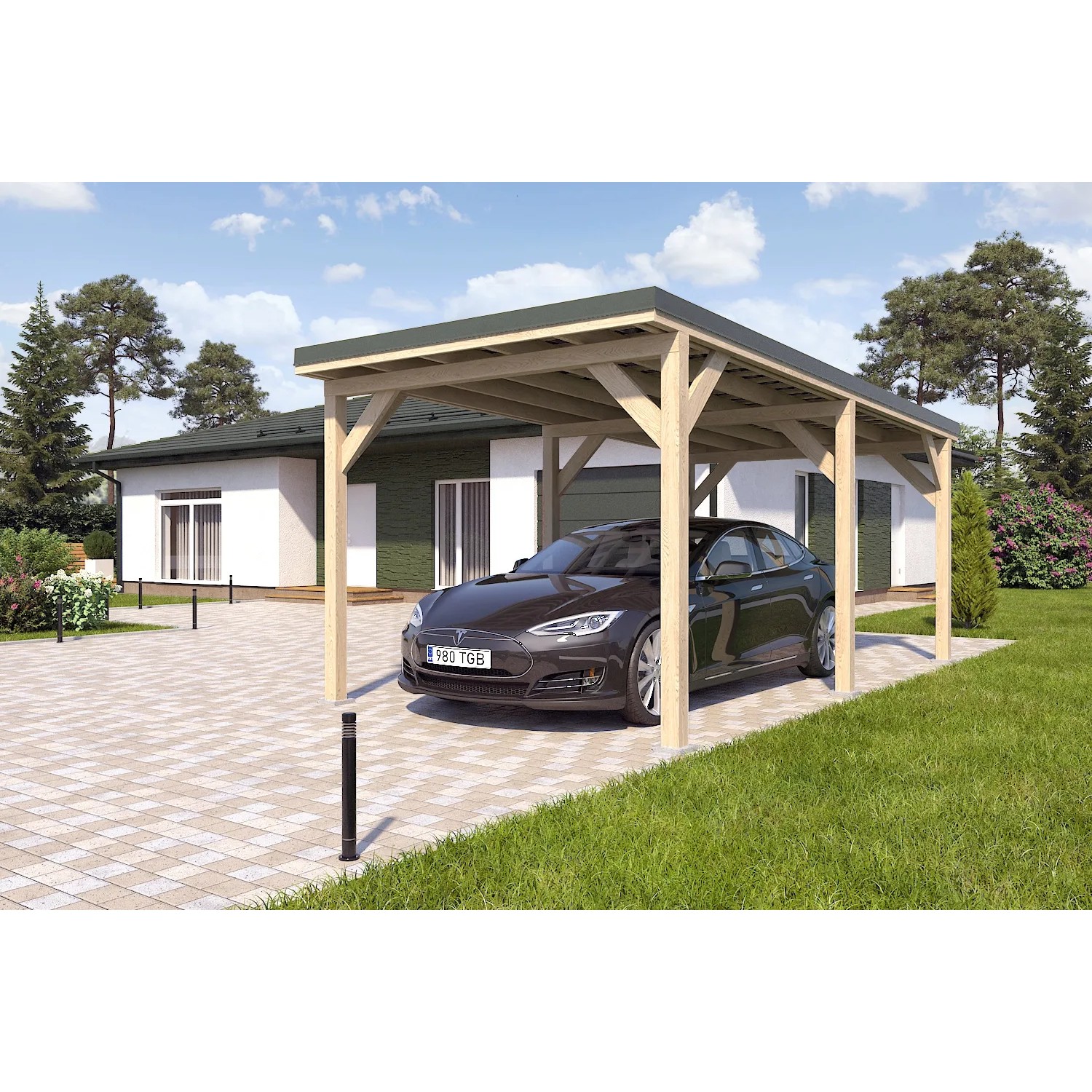 Holzbrüder Carport Ralf 18m² Imprägniert-Dornengrün