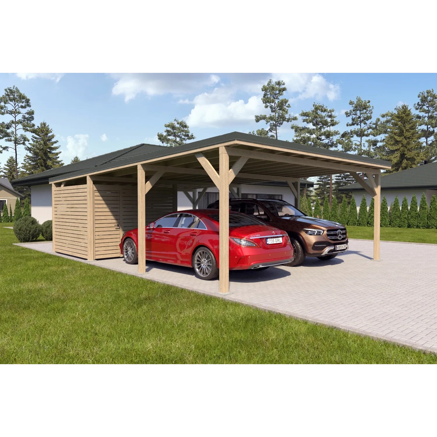 Holzbrüder Carport Ralf 52m² mit kl. Geräteraum Natur-Dornengrün