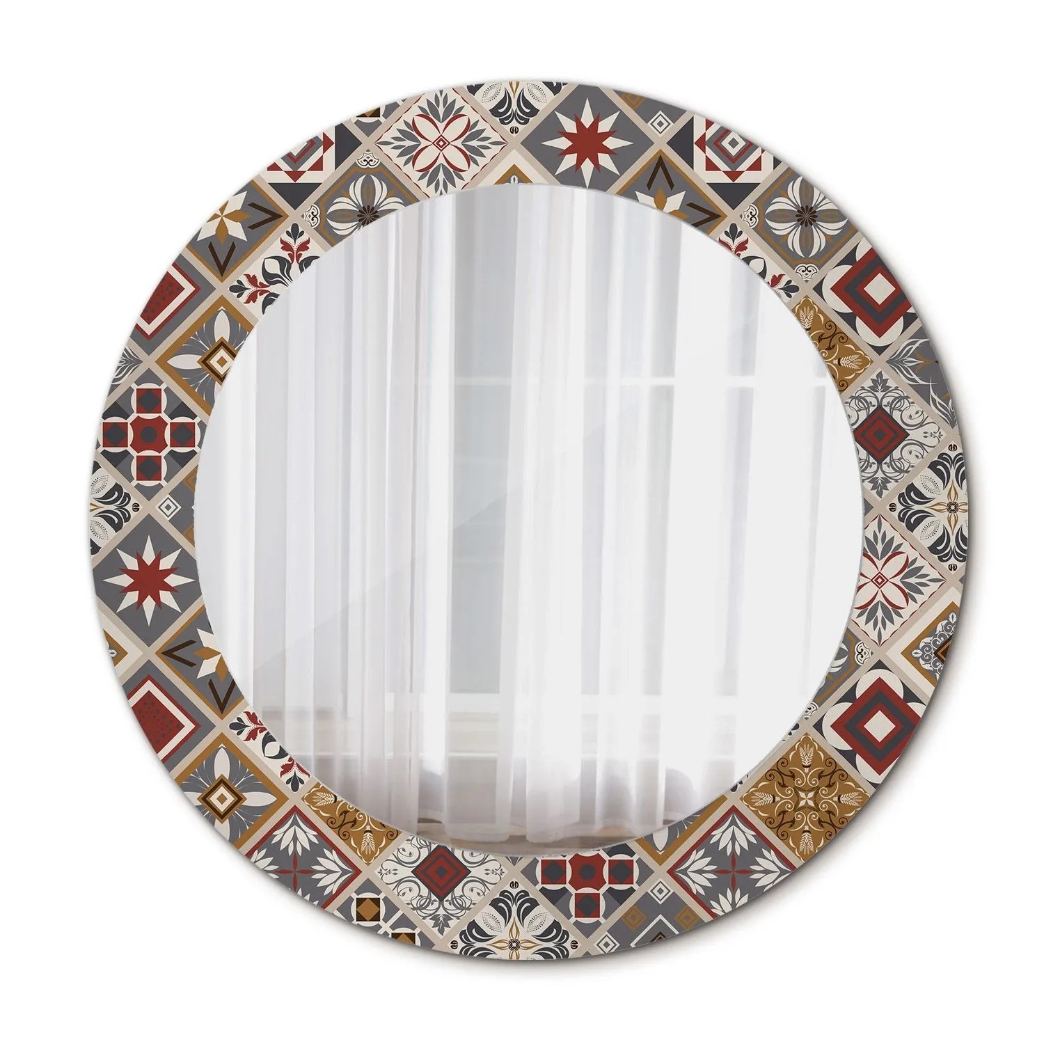 Tulup Bedruckte Spiegel Türkisches Muster 60x60 cm Runder Spiegel mit Dekoration Dekorativer Spiegel Spiegel Ornamente