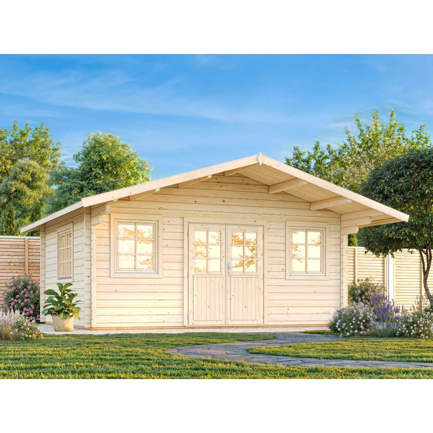 Palmako Gartenhaus Helena 510 x 510 cm Lackiert Hellgrau-Anthrazit FSC®