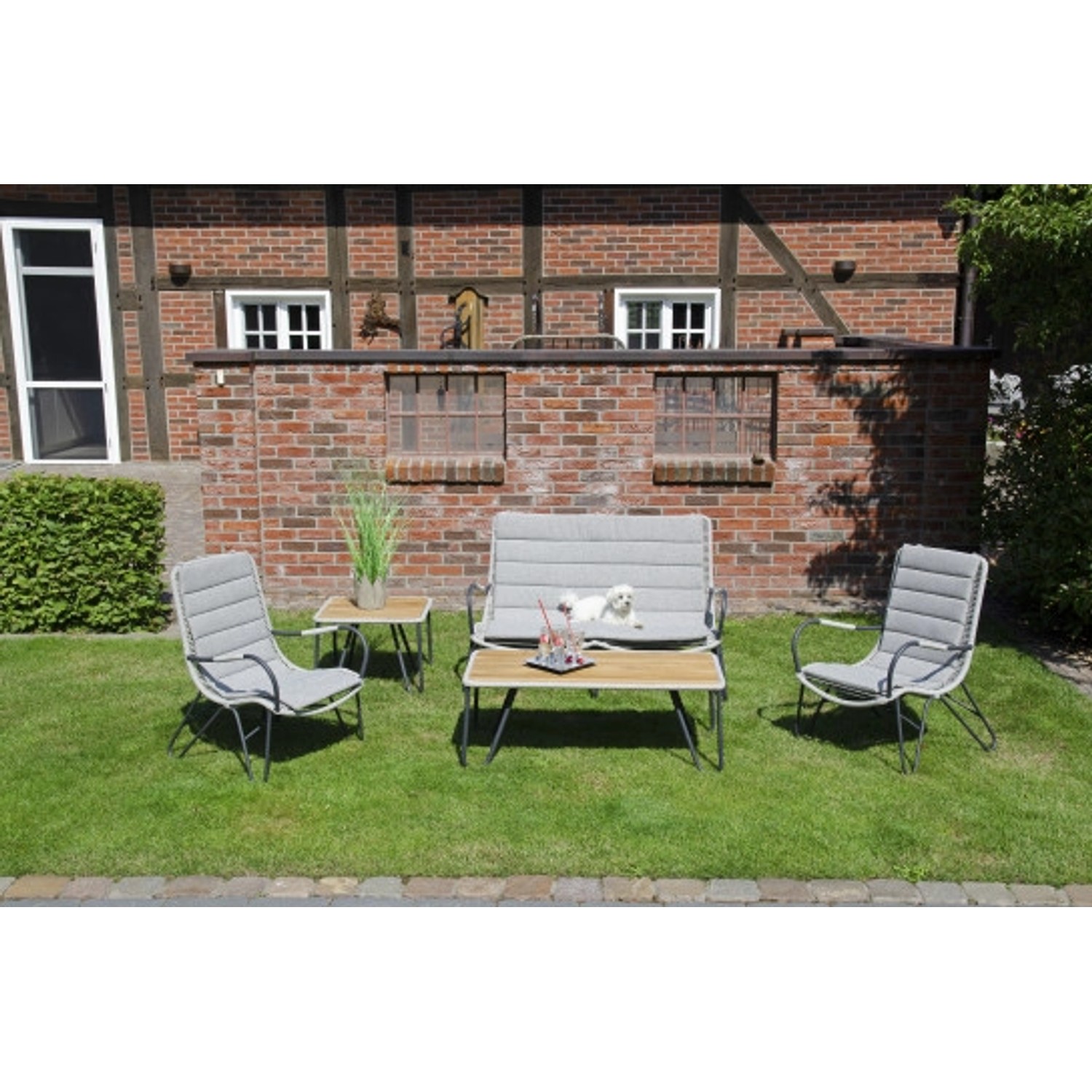 Natur24 Lounge-Tisch Charité 120 x 60 x 45 cm Aluminium und Teakholz Tisch