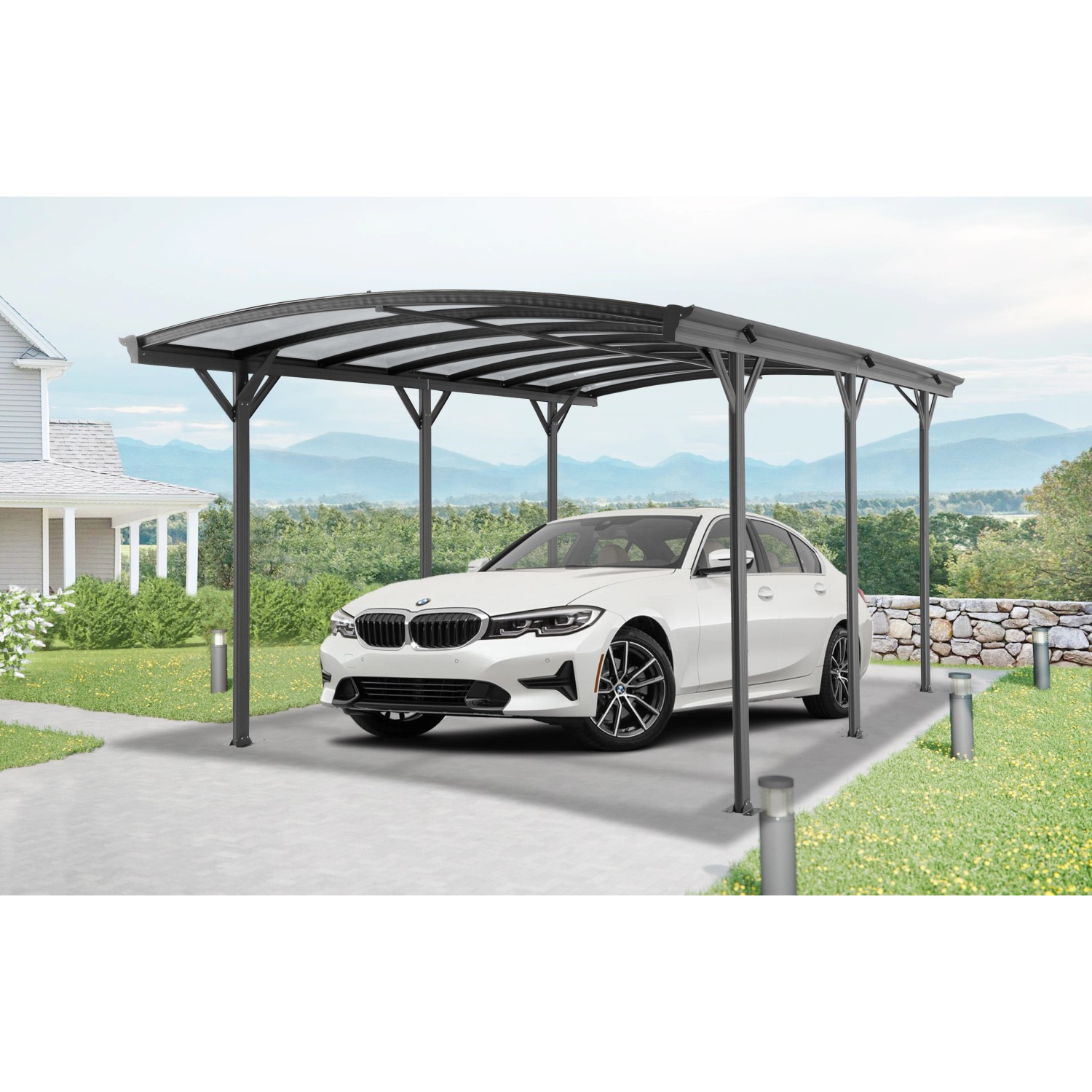 Floraworld Einzelcarport Aluminium mit Bogen 300 cm x 505 cm Anthrazit