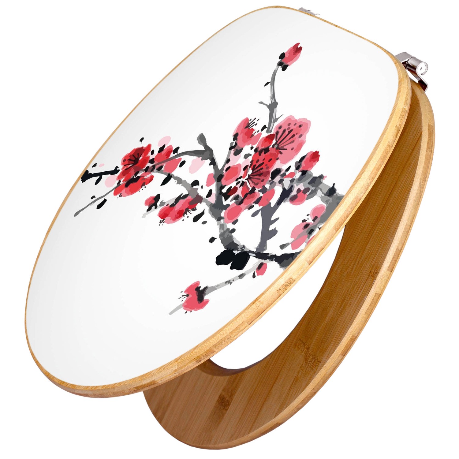 Banjado Design WC Sitz Bambus Toilettendeckel Toilettensitz Bambus Holz Klodeckel WC-Sitz Universal Scharnieren Motiv Japanische Blüten 2