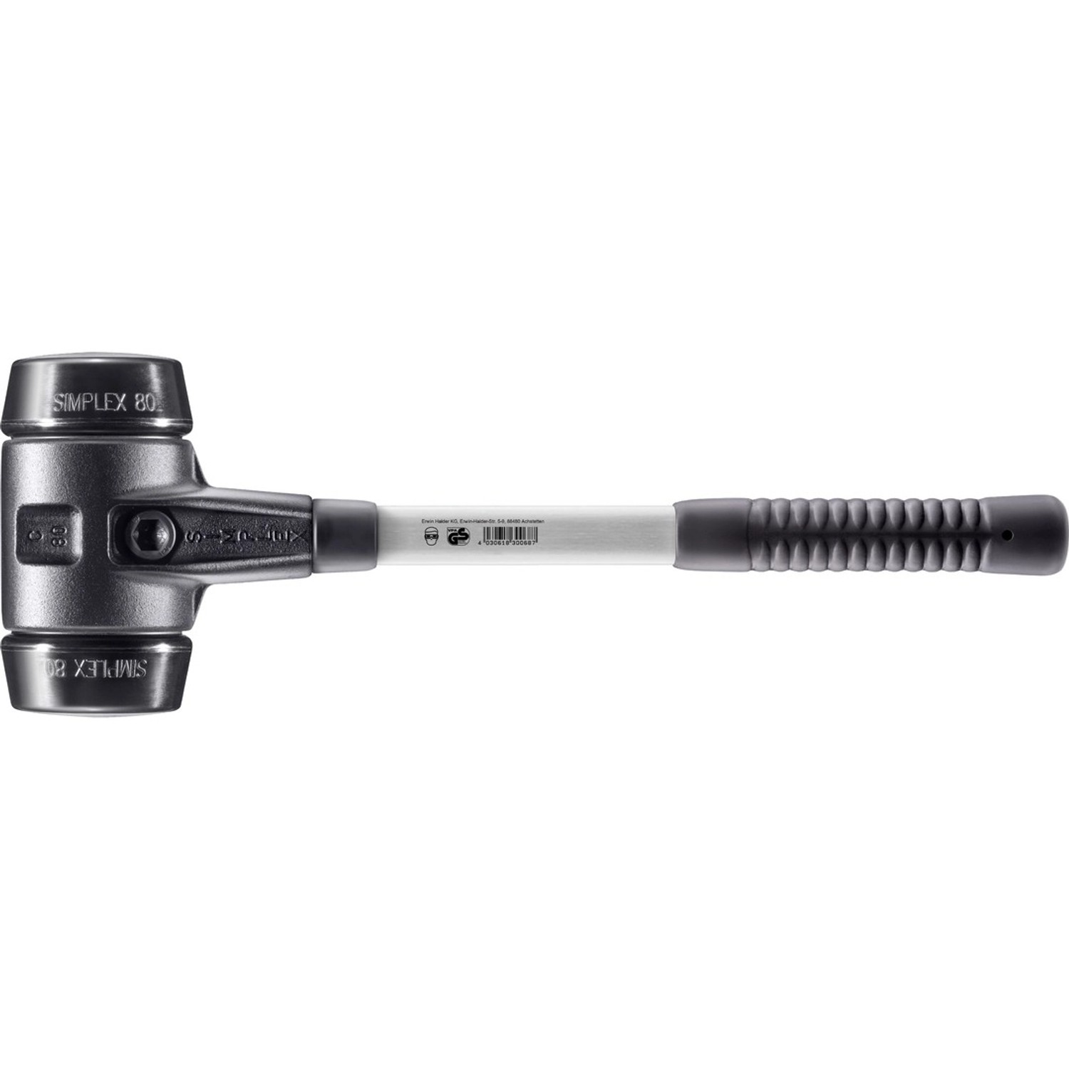 Halder Simplex Schonhammer Ø 80 mm Gummi mit Verstärktem Tempergussgehäuse und FiberglasStiel