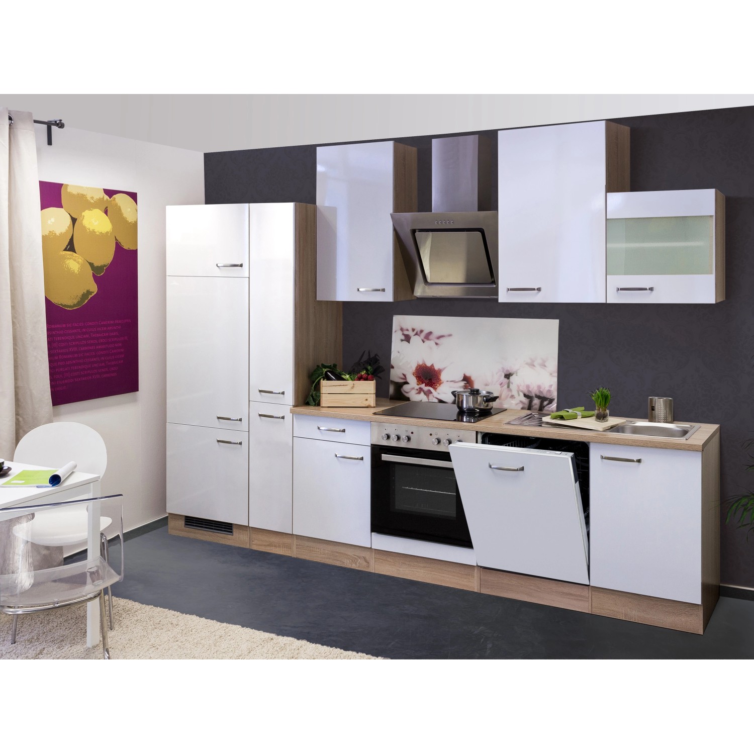 Flex-Well Exclusiv Küchenzeile Valero 310 cm Hochglanz Weiß